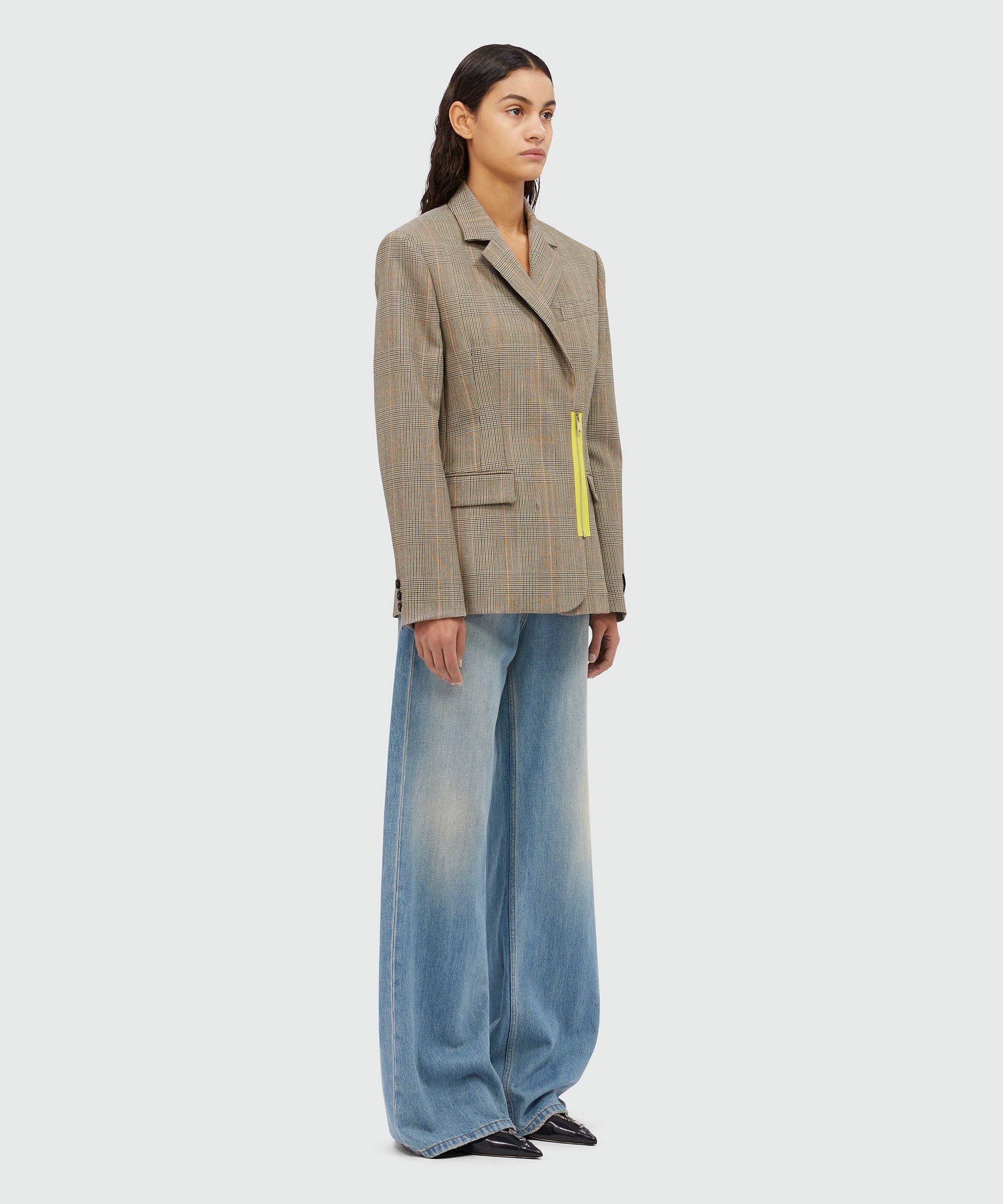 Prince of Wales wool jacket with yellow zip - 4