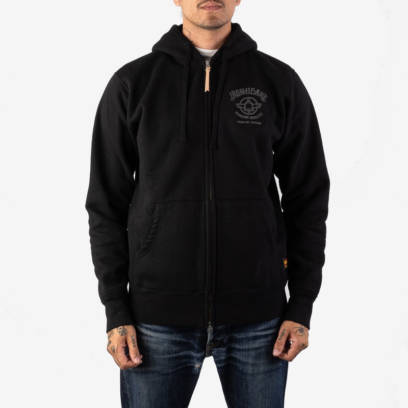Iron Heart IHSW-63-BLK Printed 14oz Ultra Heavyweight Loopwheel Cotton Zippered Hoodie - Black outlook