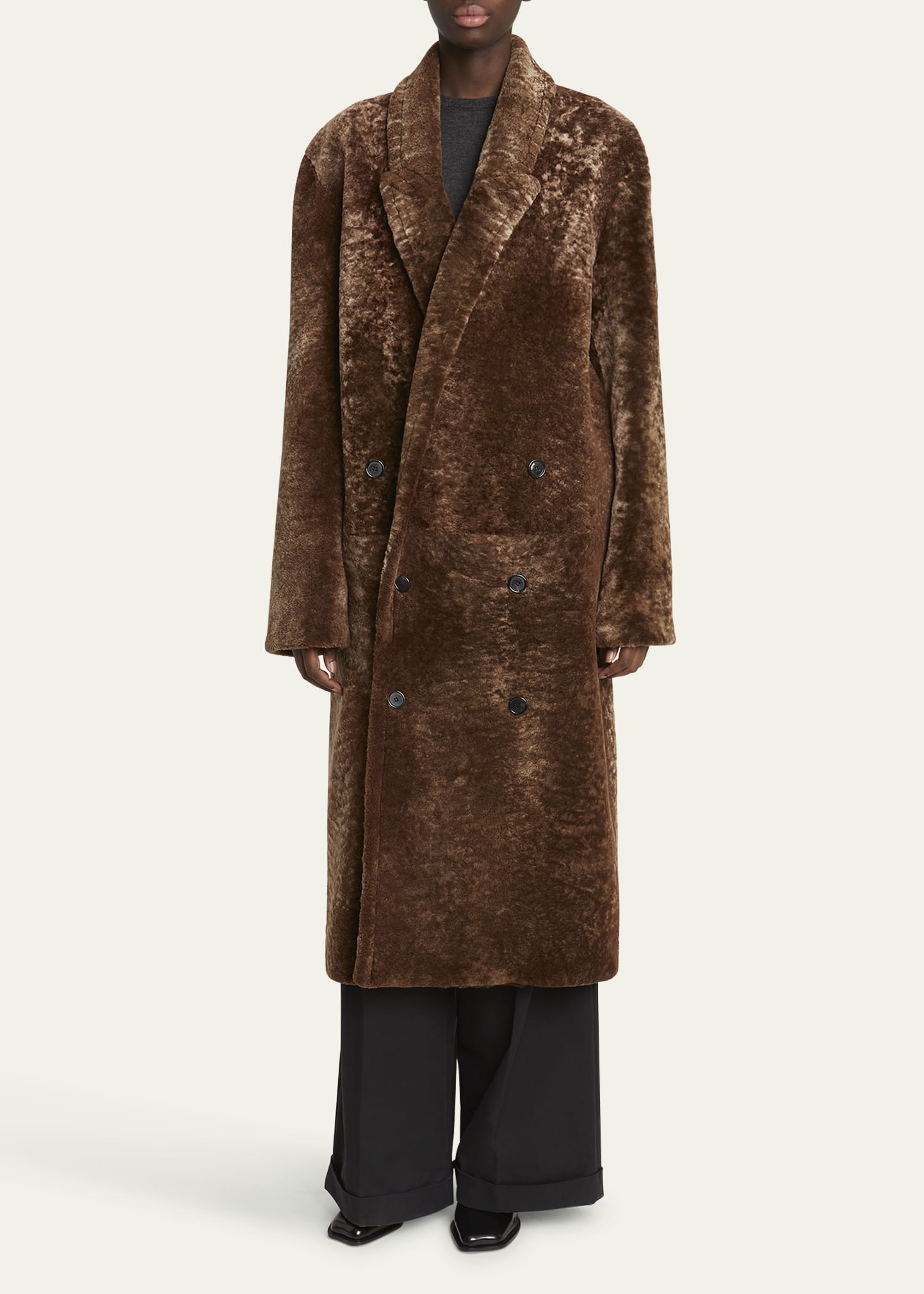 Double-Breasted Shearling Coat - 2
