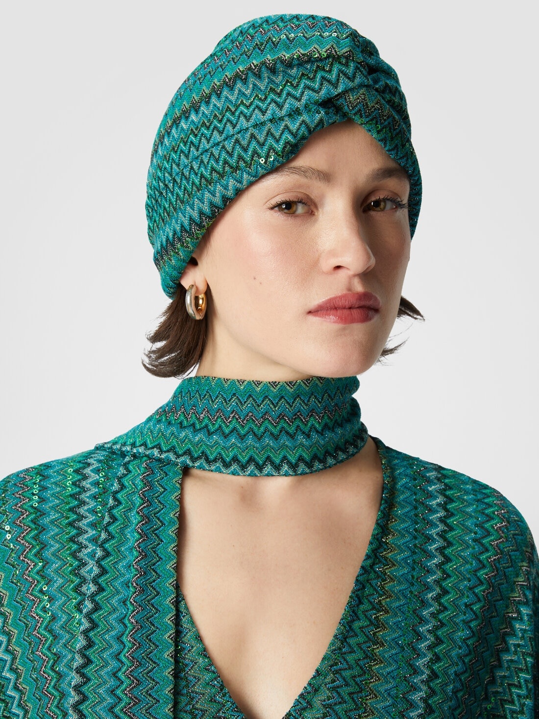 Zig zag lamé viscose turban with sequins - 3