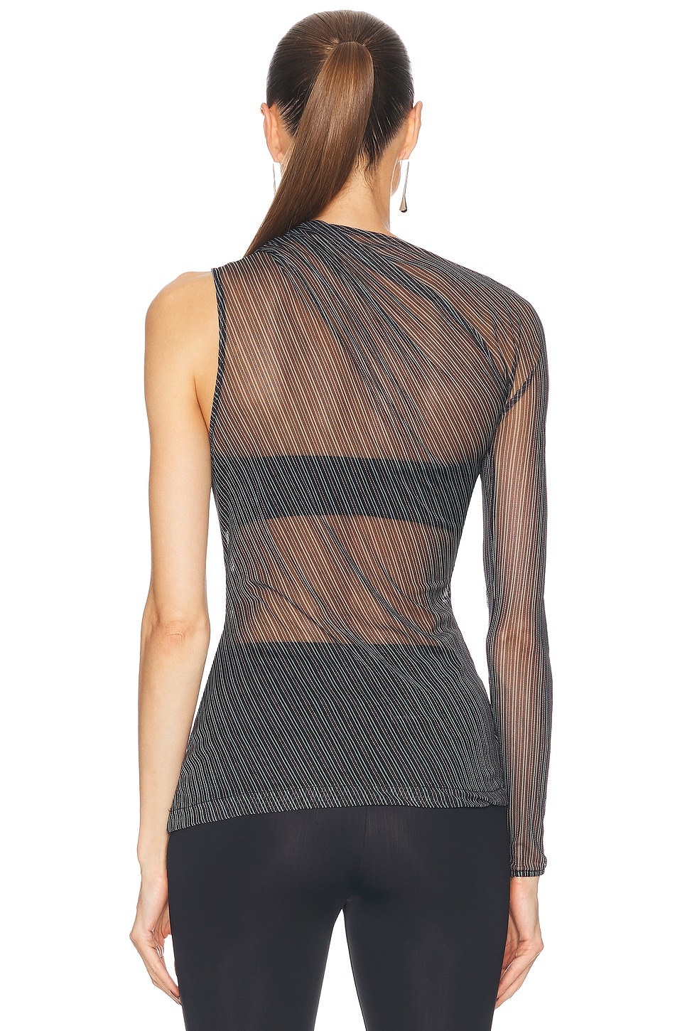 One Shoulder Striped Mesh Top - 4