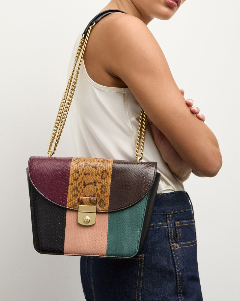 VERONICA BEARD PATCHWORK DOUBLE LINK FLAP BAG outlook