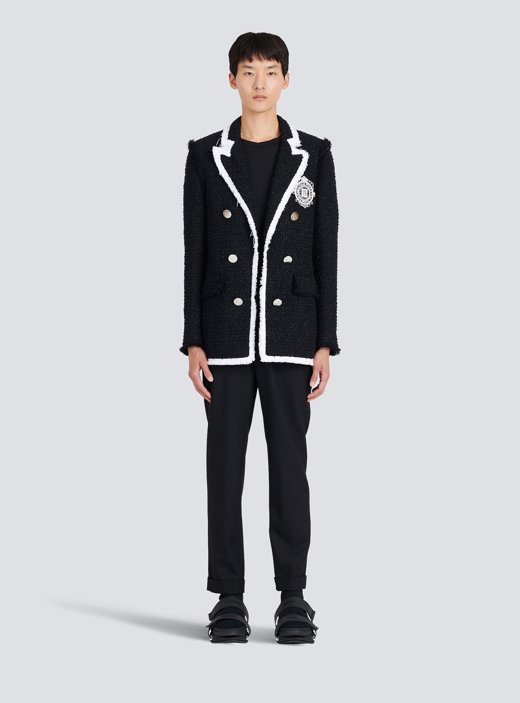Tweed blazer with embroidered Balmain logo - 3