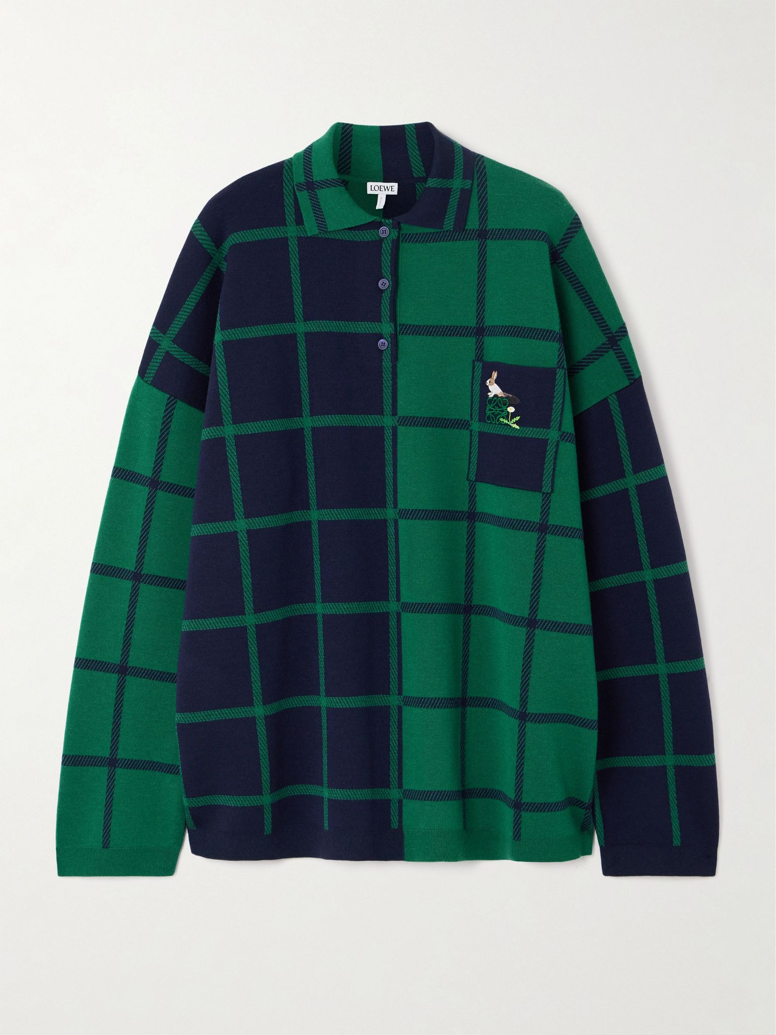+ Suna Fujita embroidered checked knitted polo shirt Green - 1