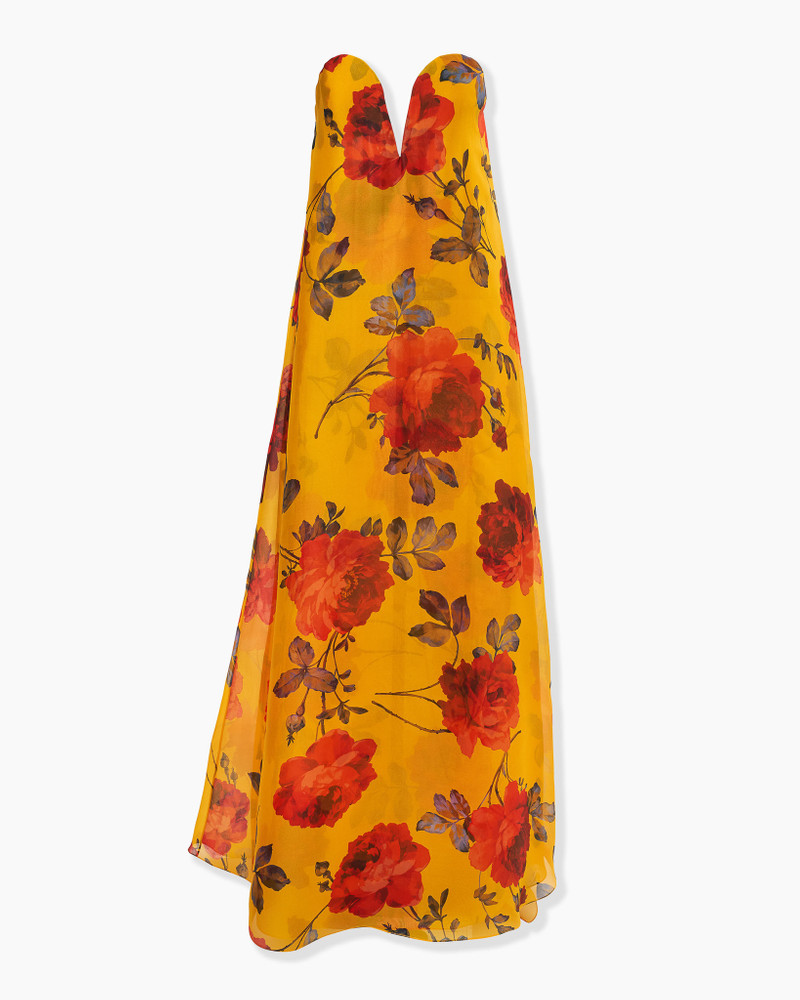 Rose-Print Organza V-Neck Gown 1