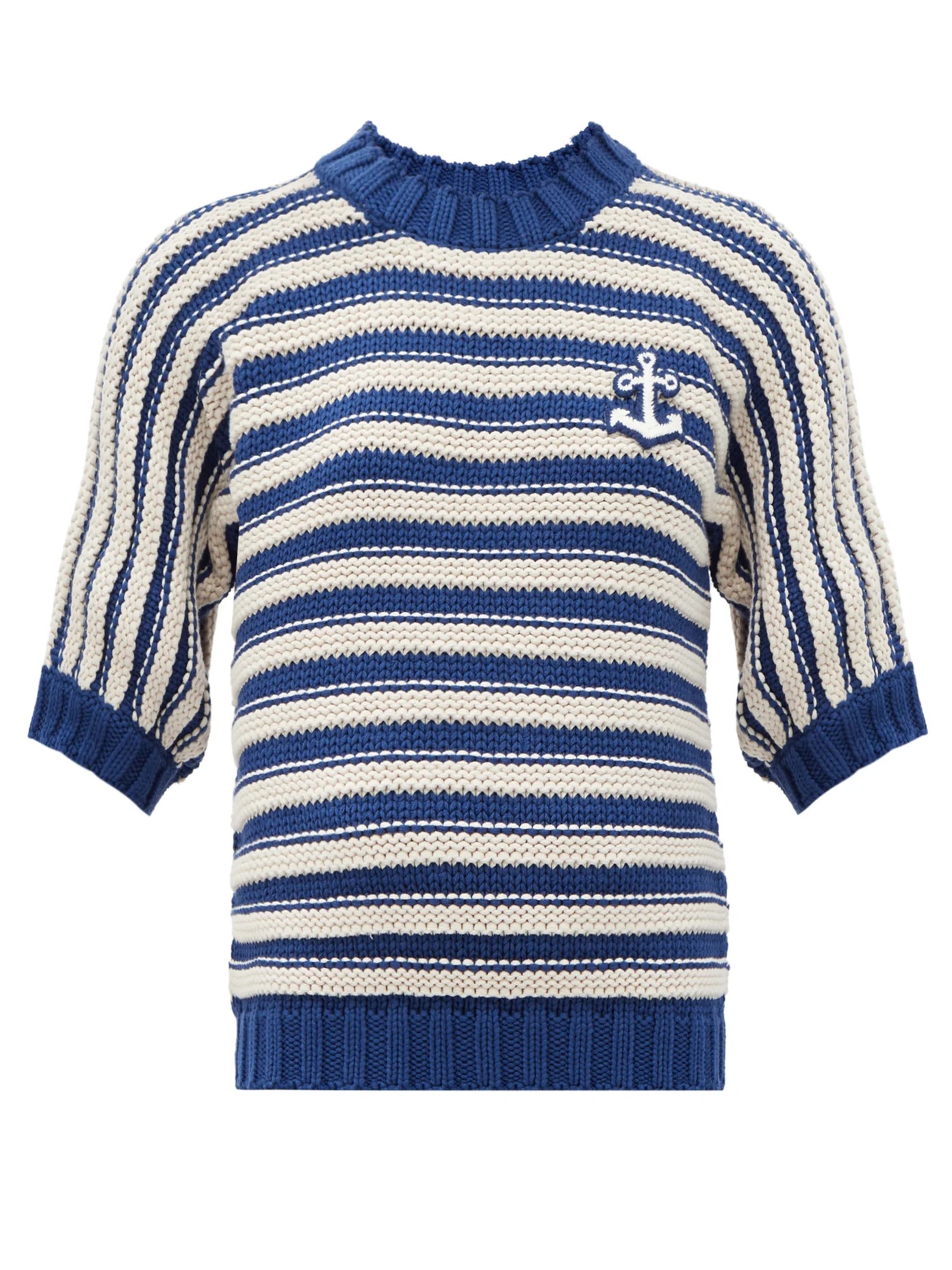 Logo-appliqué striped cotton-blend sweater - 1