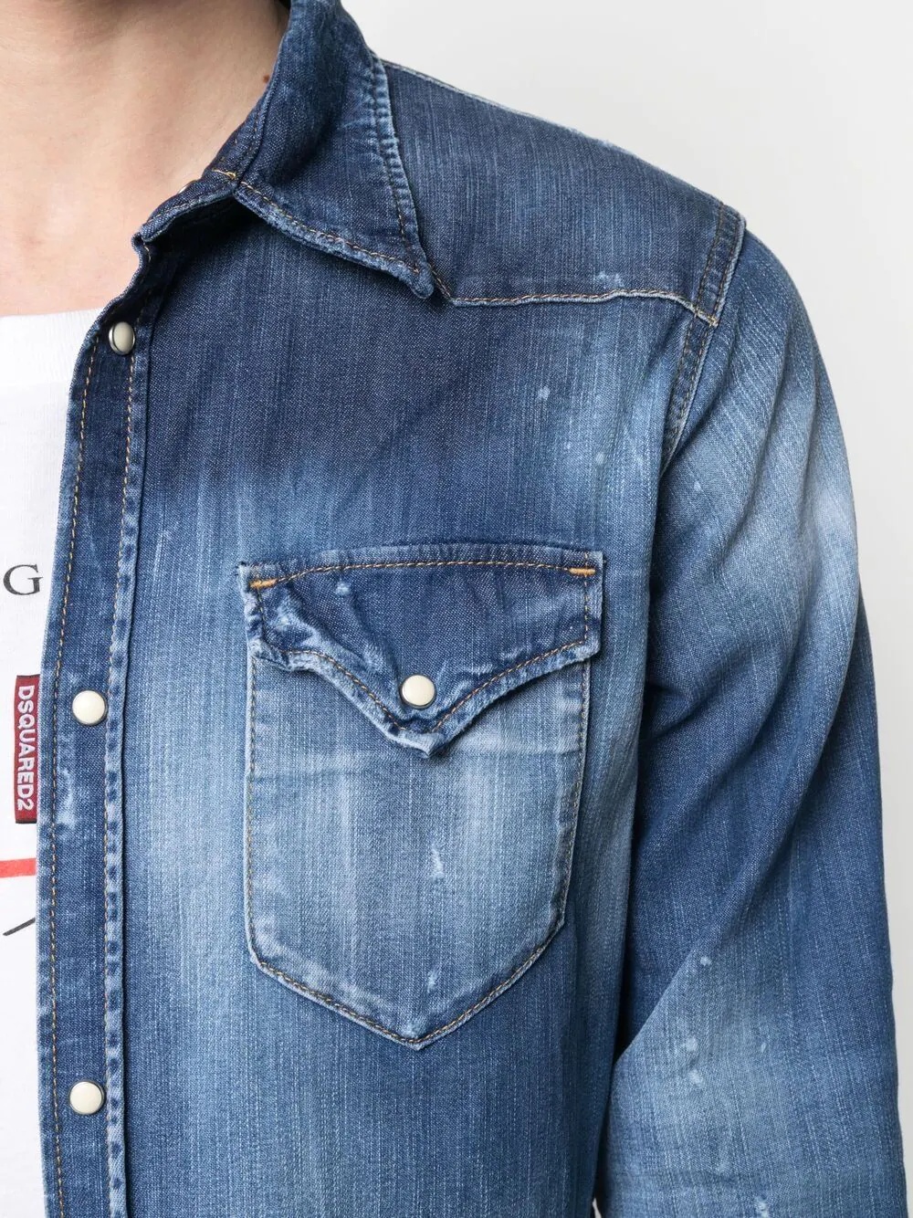 distressed-effect denim shirt - 5