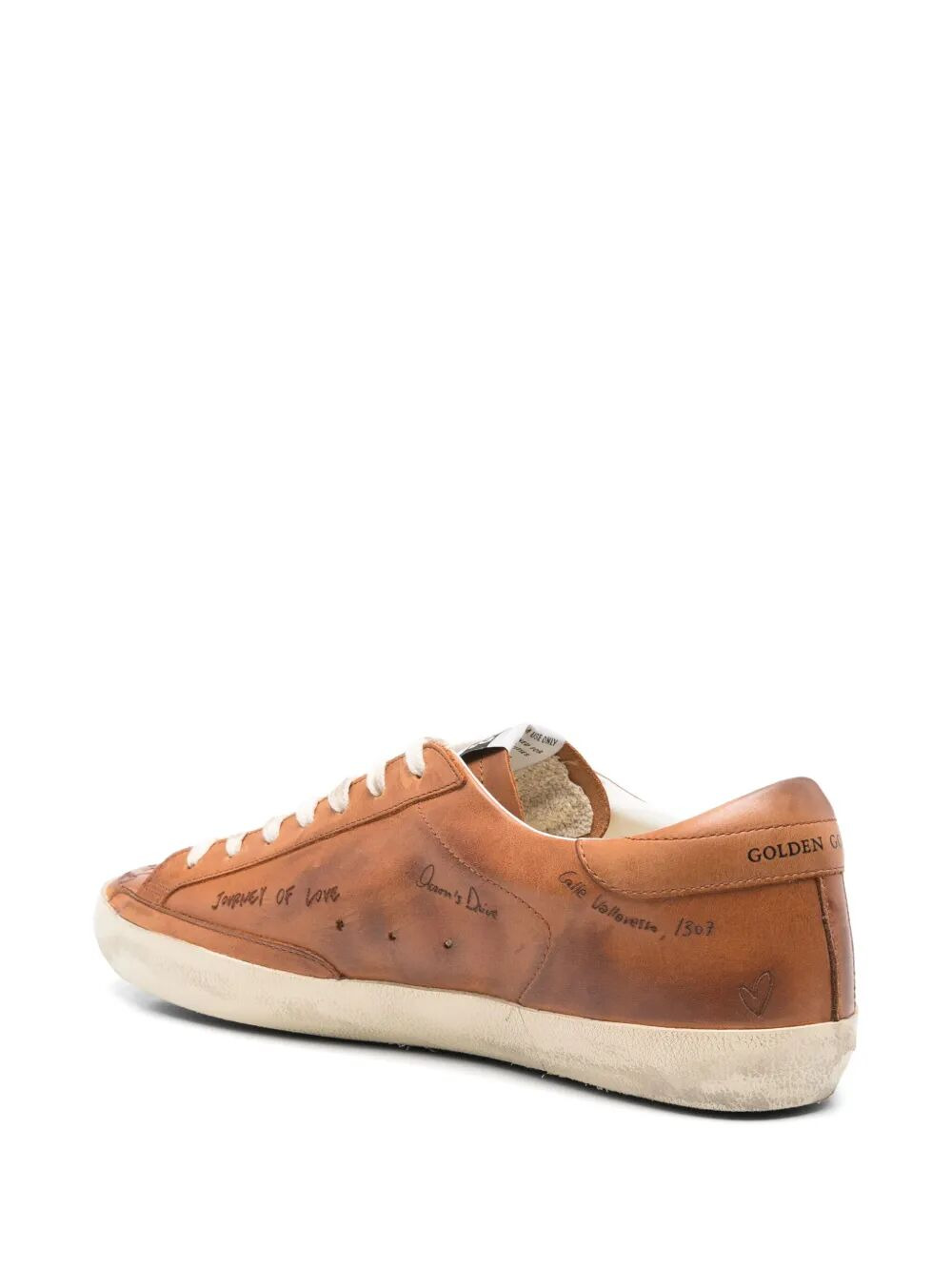 Golden Goose Men "Super Star" Letaher Upper With Jorney Print Forated Star Sneakers - 4