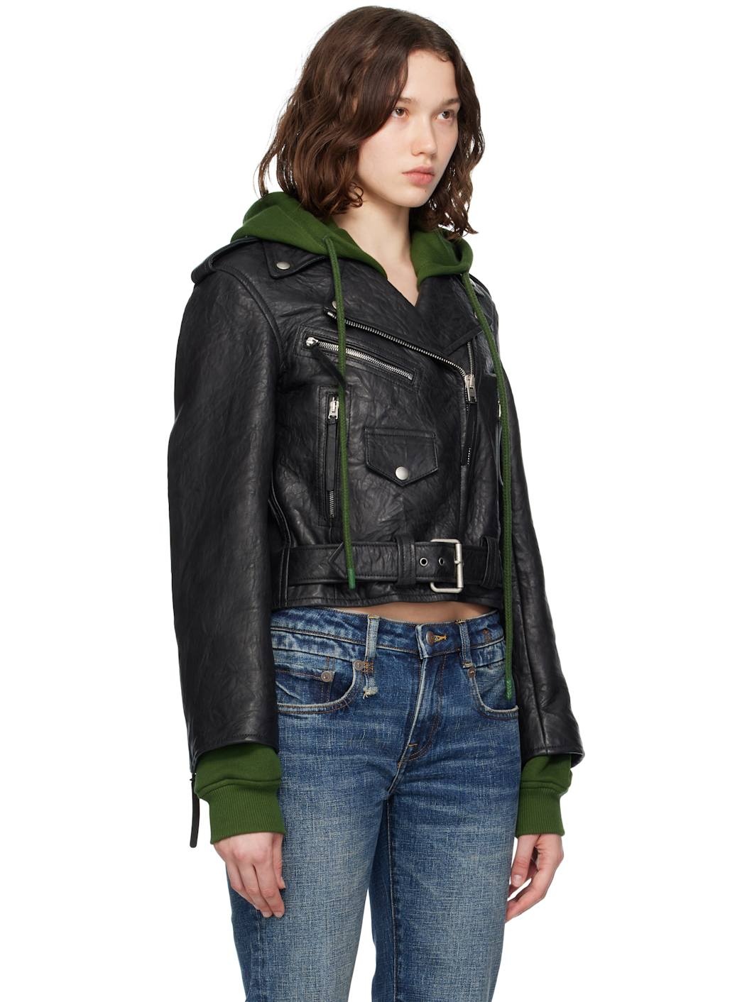 Black & Green Layered Leather Jacket - 2