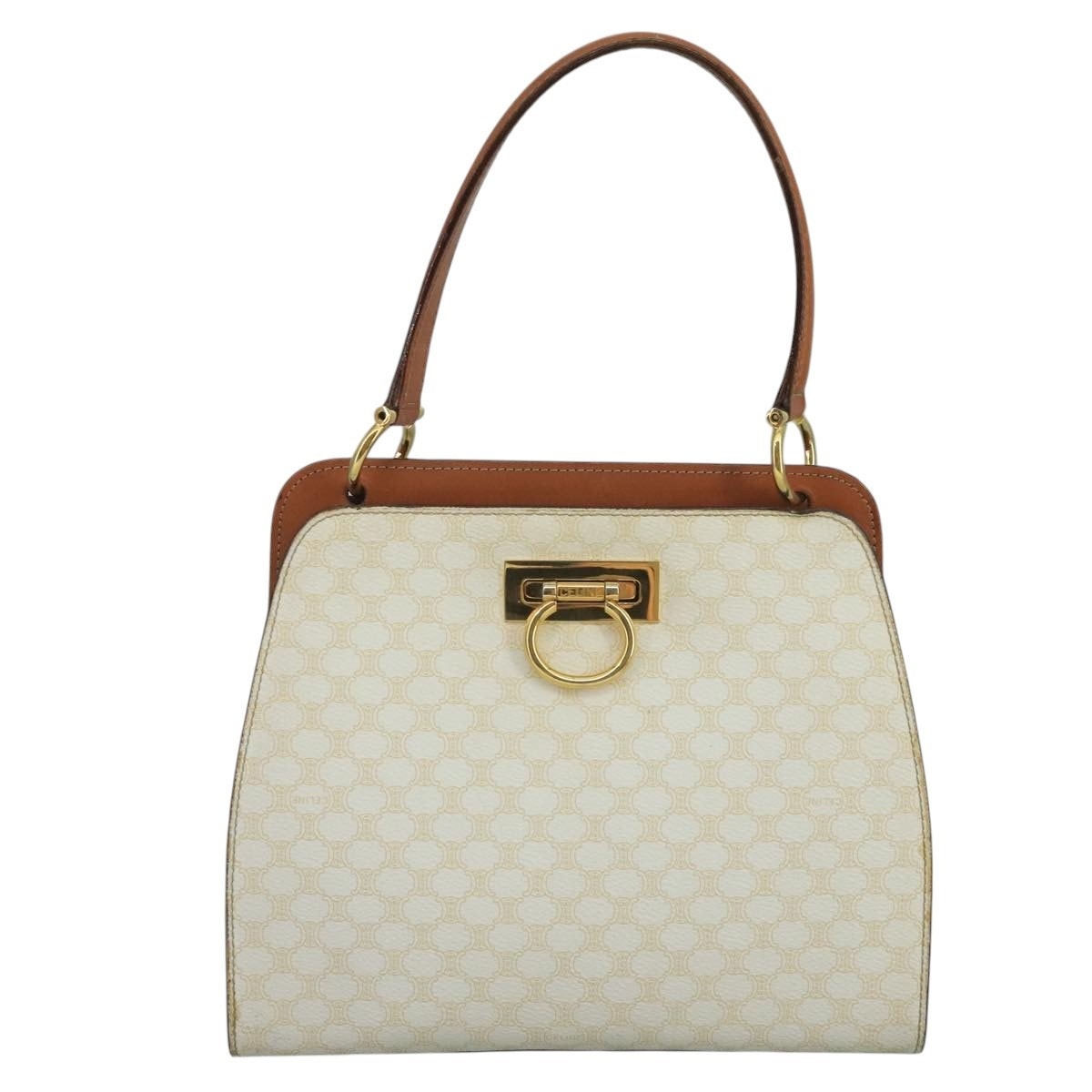 CELINE Macadam Canvas Hand Bag Pvc Leather White Gold - 2