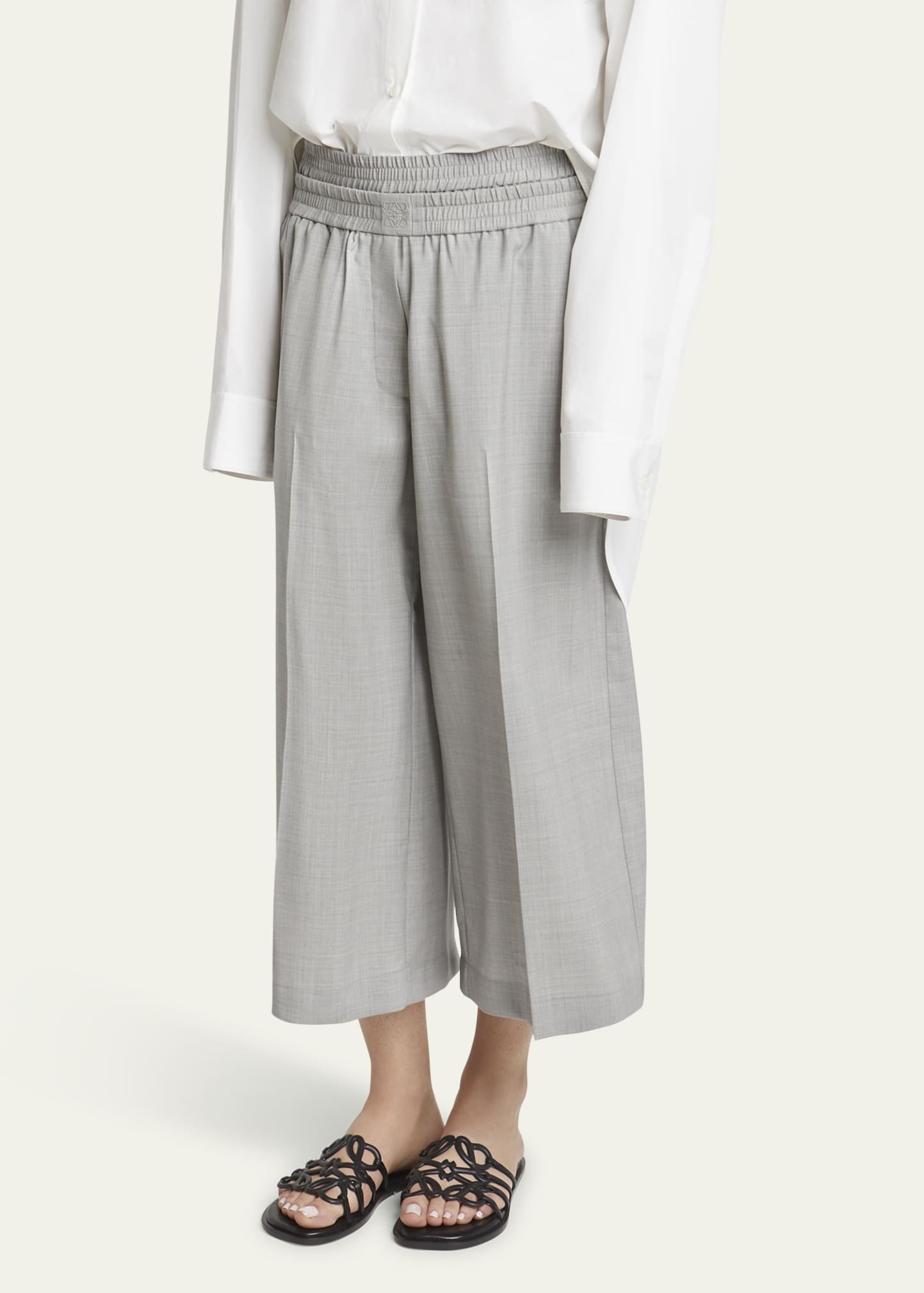 Cropped Wide Leg Wool Trousers - 4