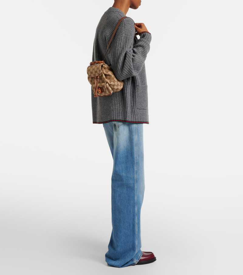GUCCI Bamboo Medium leather-trimmed canvas backpack outlook
