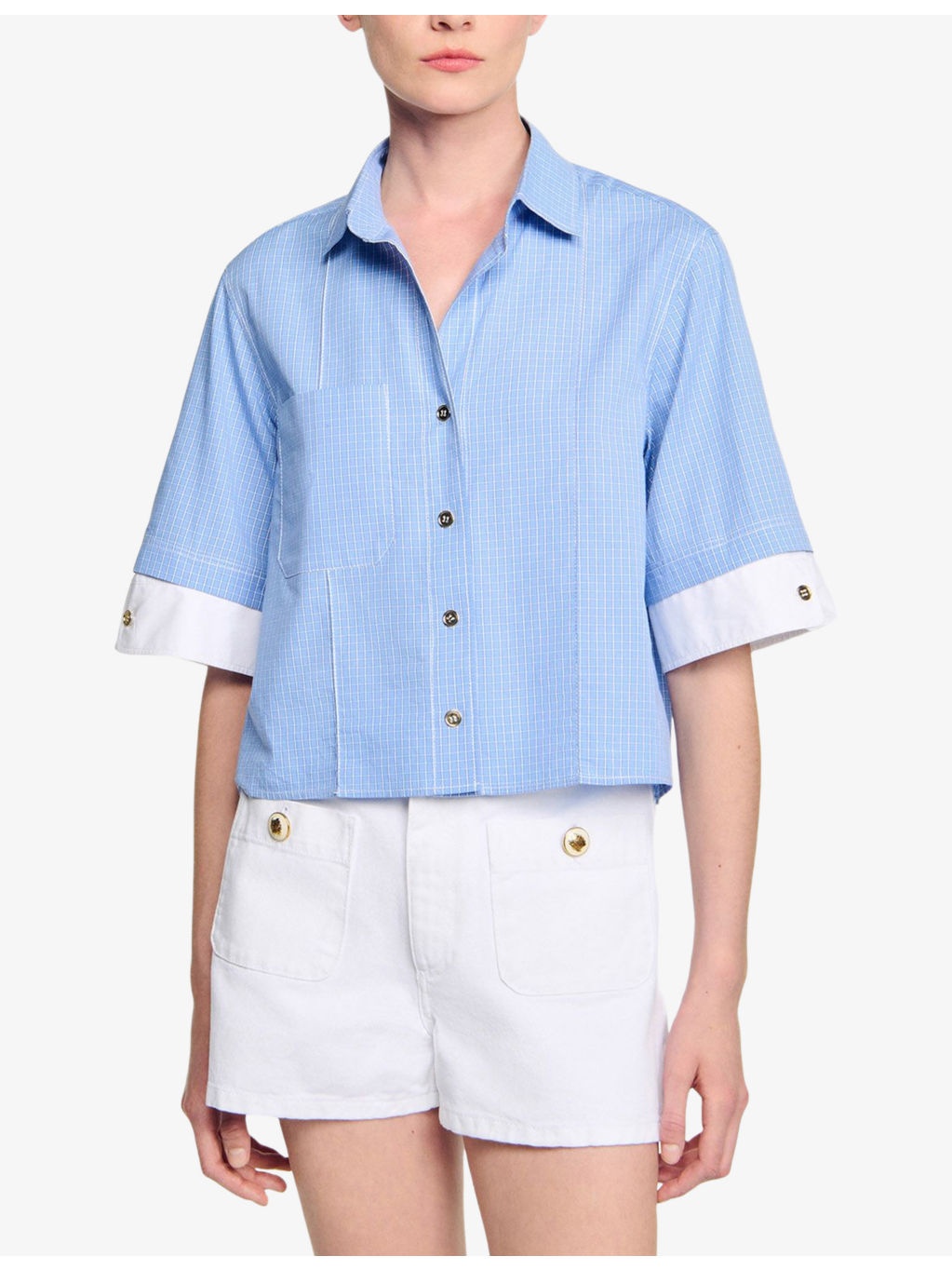 High-Rise Branded-Patch Denim Shorts - 5