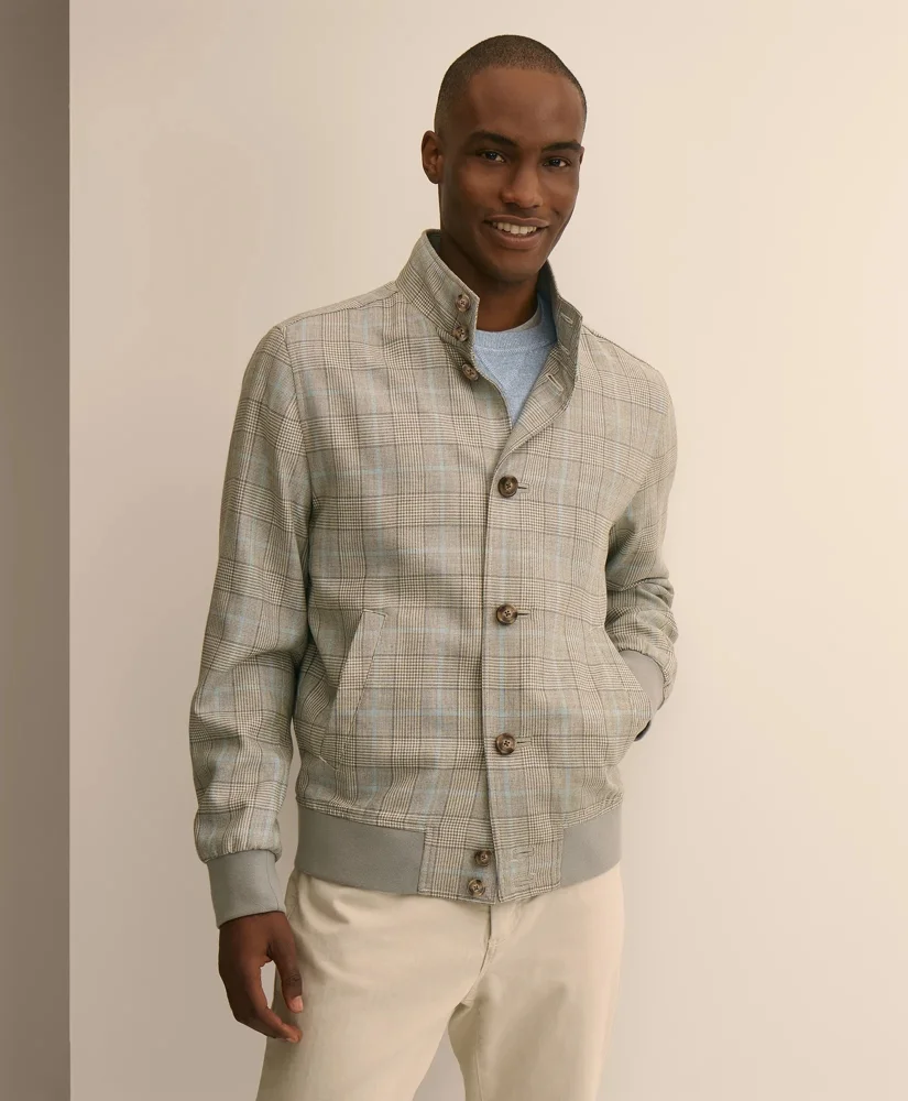 Silk-Wool Glen Plaid Bomber Jacket - 1