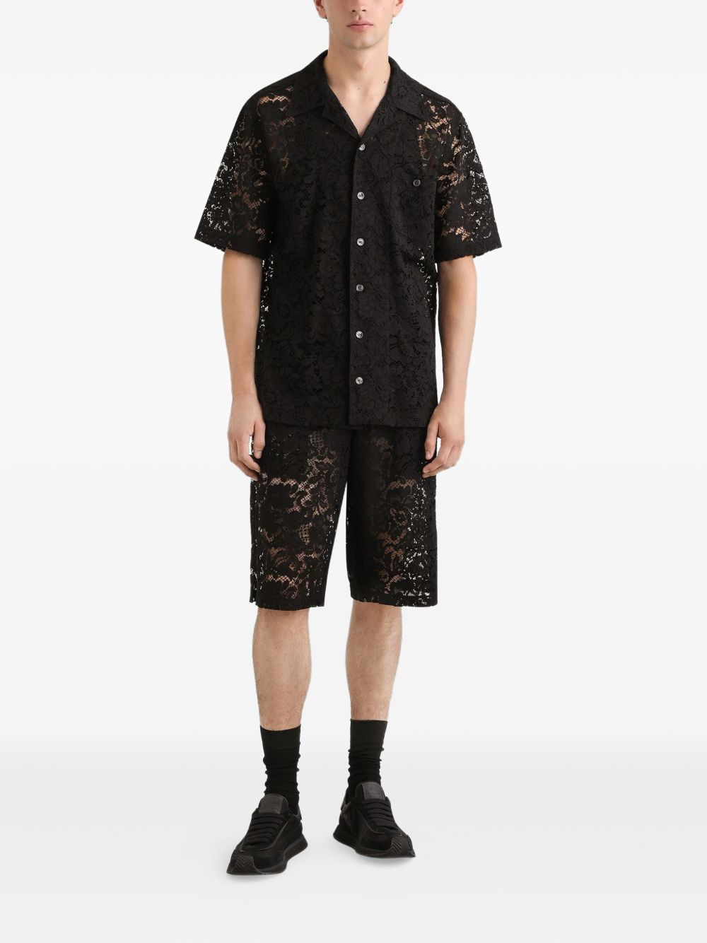 lace-patterned drawstring shorts - 2