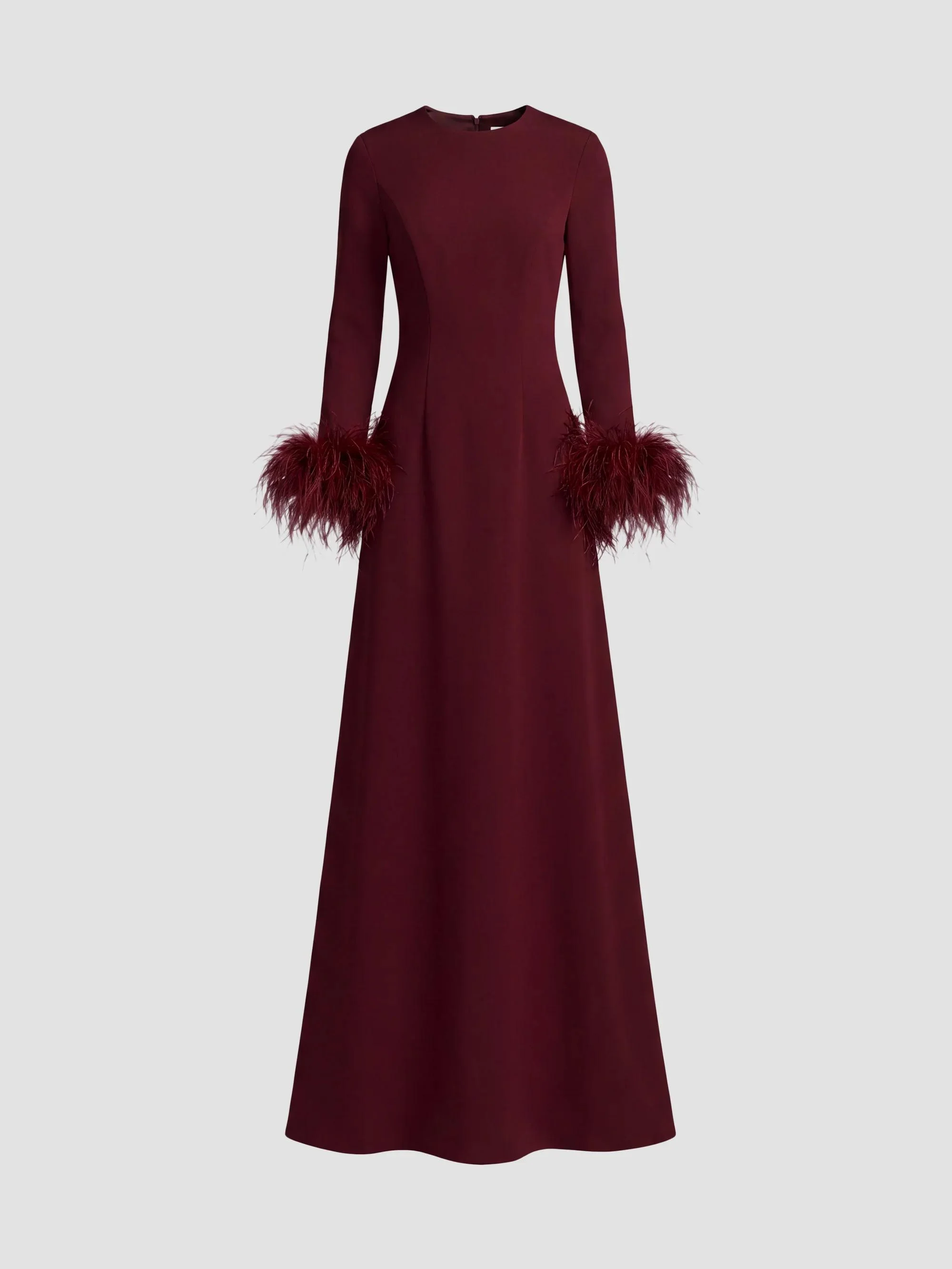Women's Crêpe Feather-Cuff A-Line Gown - Garnet - 1