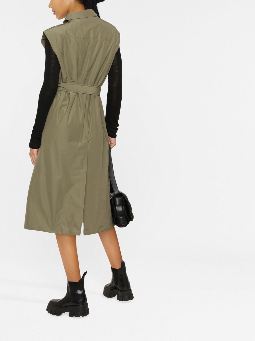 belted-waist sleeveless coat - 4