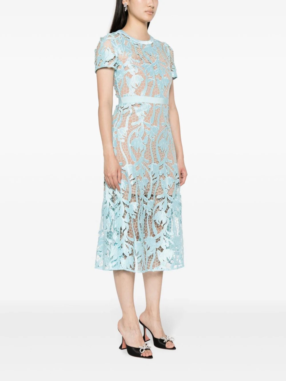 Light Blue Lace Midi Dress - 3