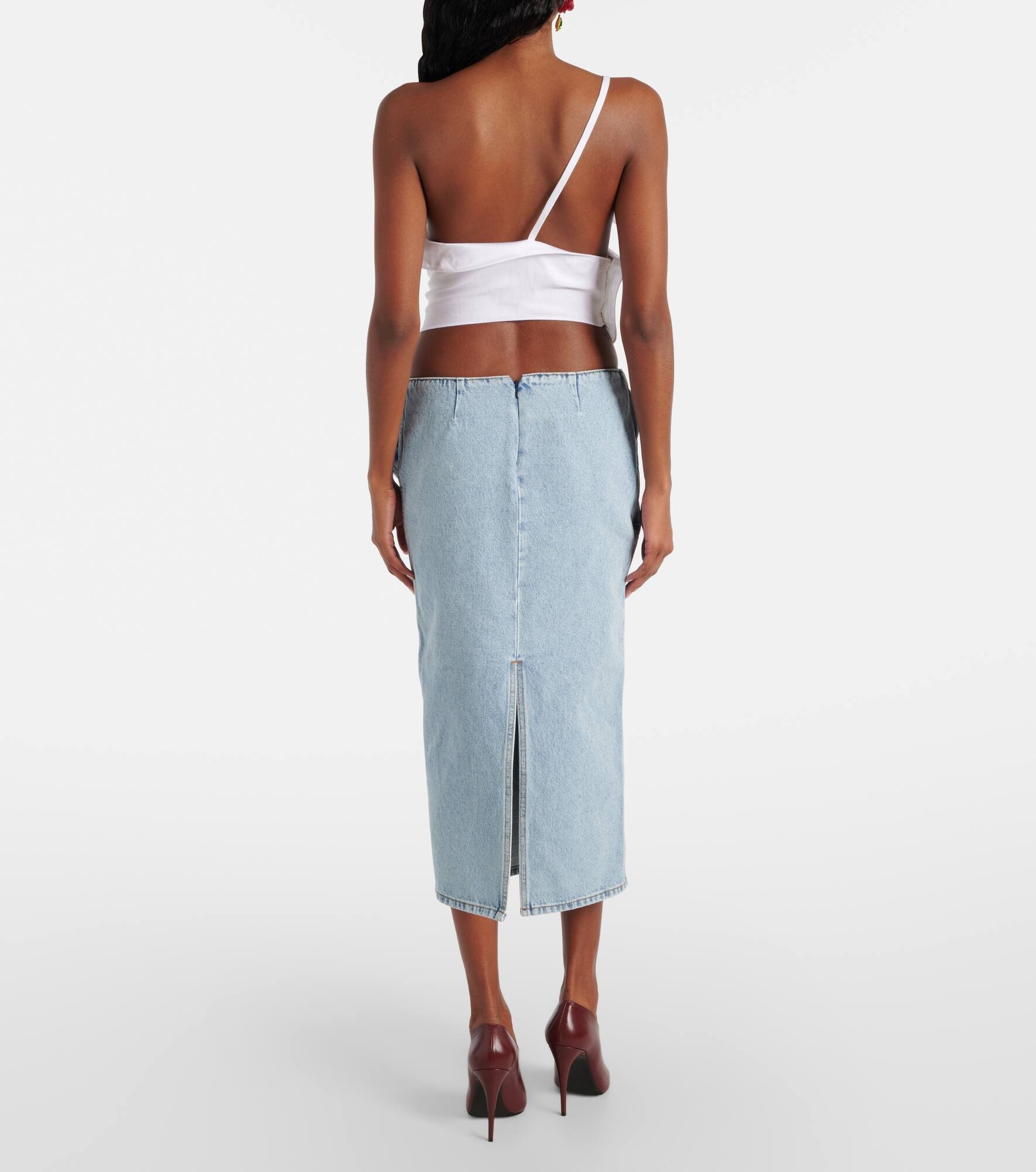 Floral-appliqué draped one-shoulder top - 3