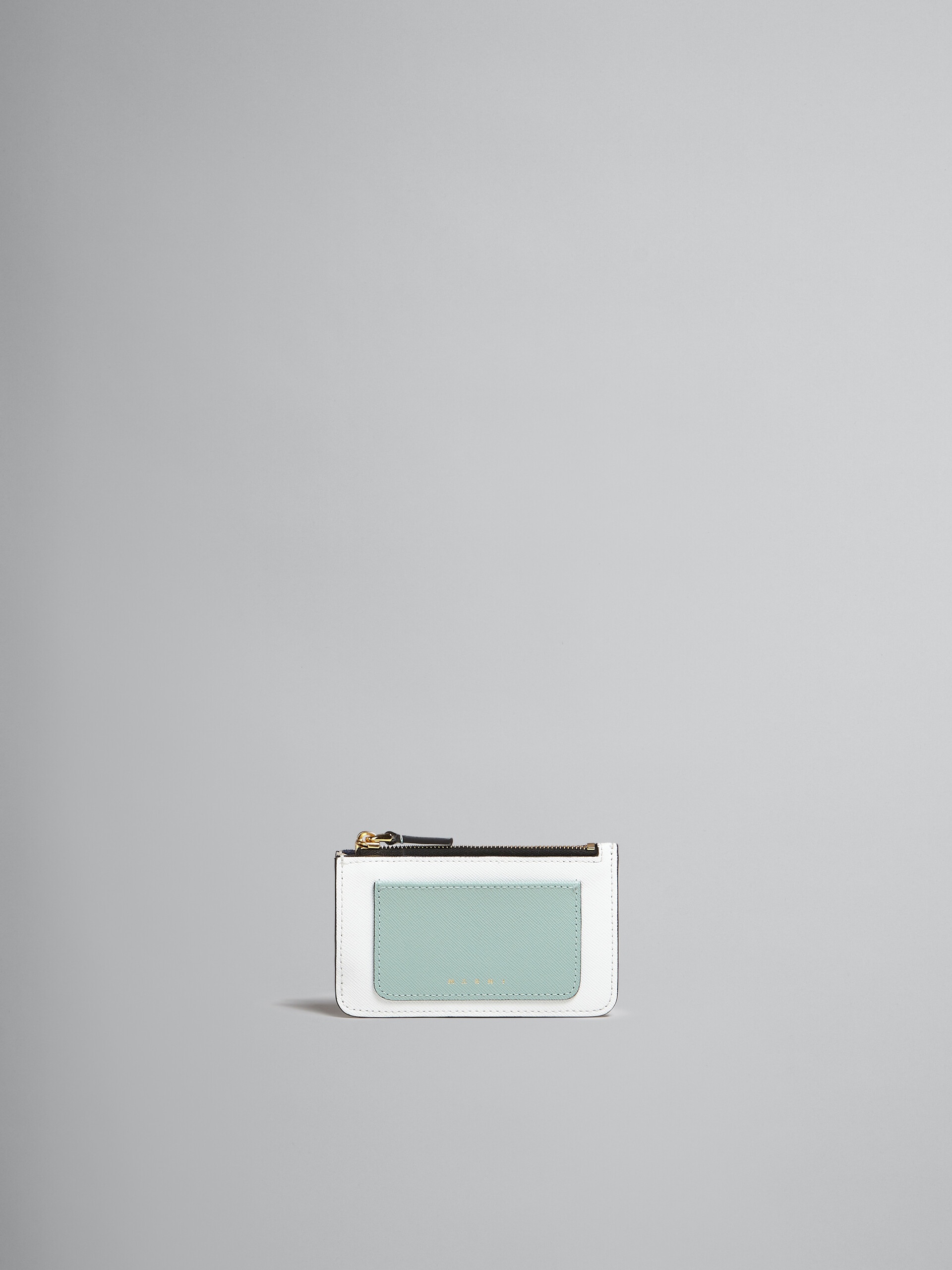 LIGHT GREEN WHITE AND BROWN SAFFIANO LEATHER CARD CASE - 1