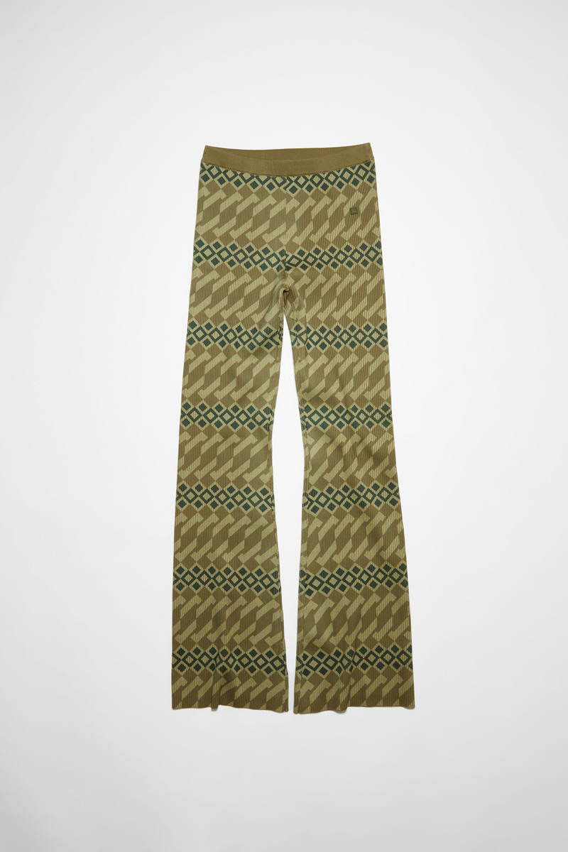 Printed rib knit trousers - Khaki beige/wheat beige 1