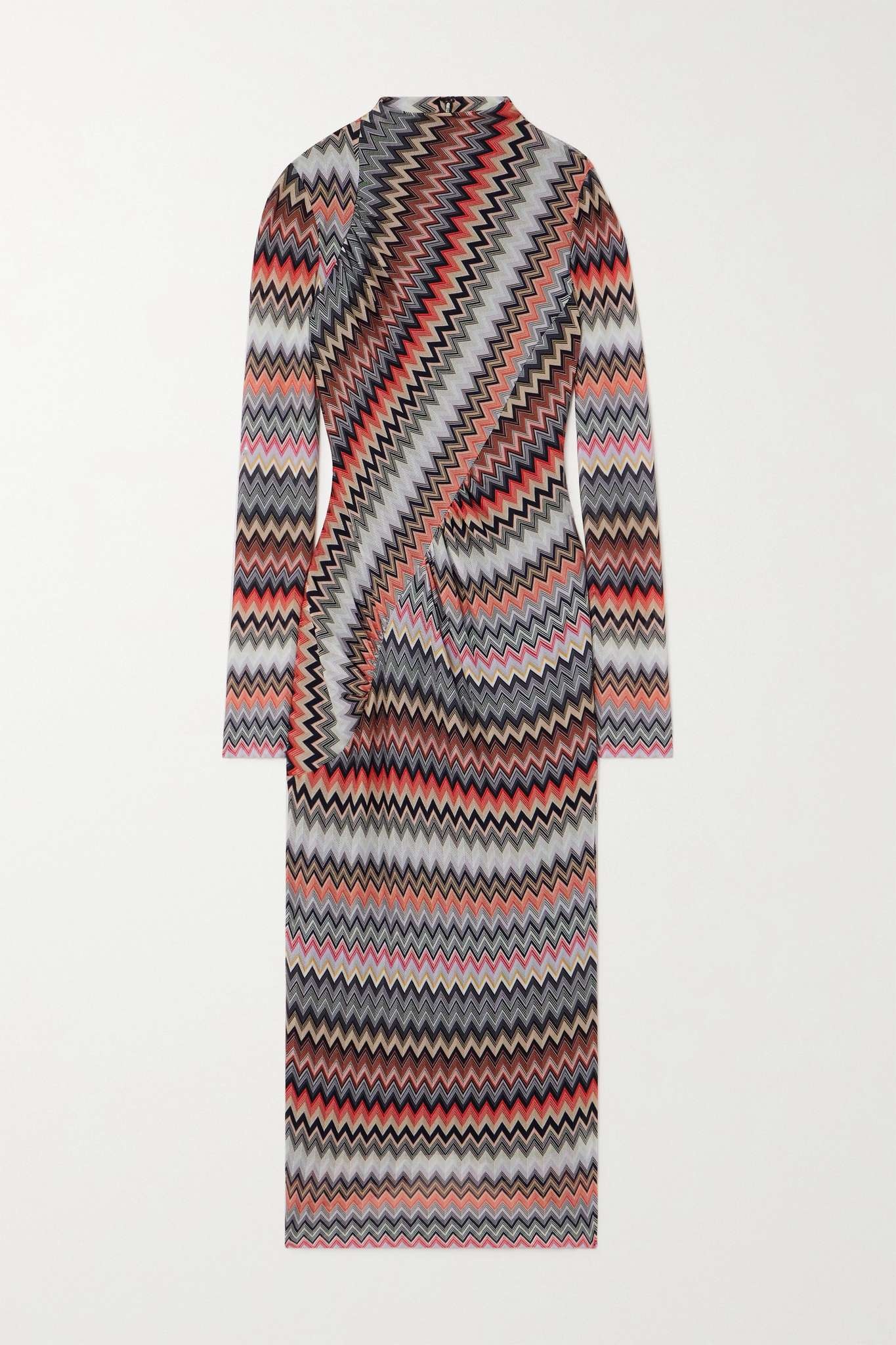 Asymmetric striped cotton-blend crochet-knit midi dress - 1