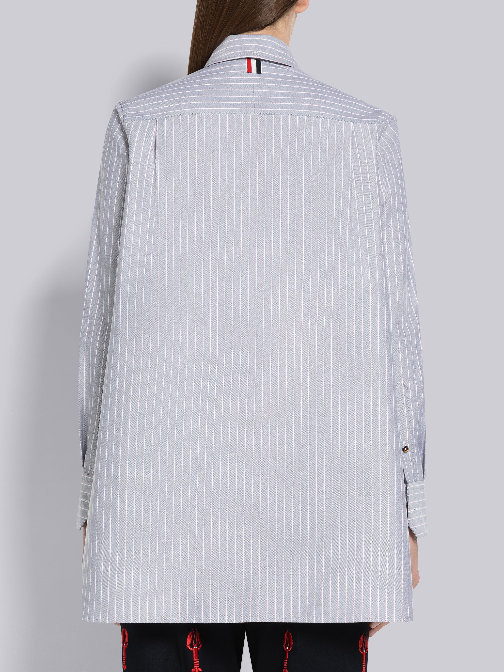 Shadow Pinstripe Oxford Bow Tie Blouson - 3