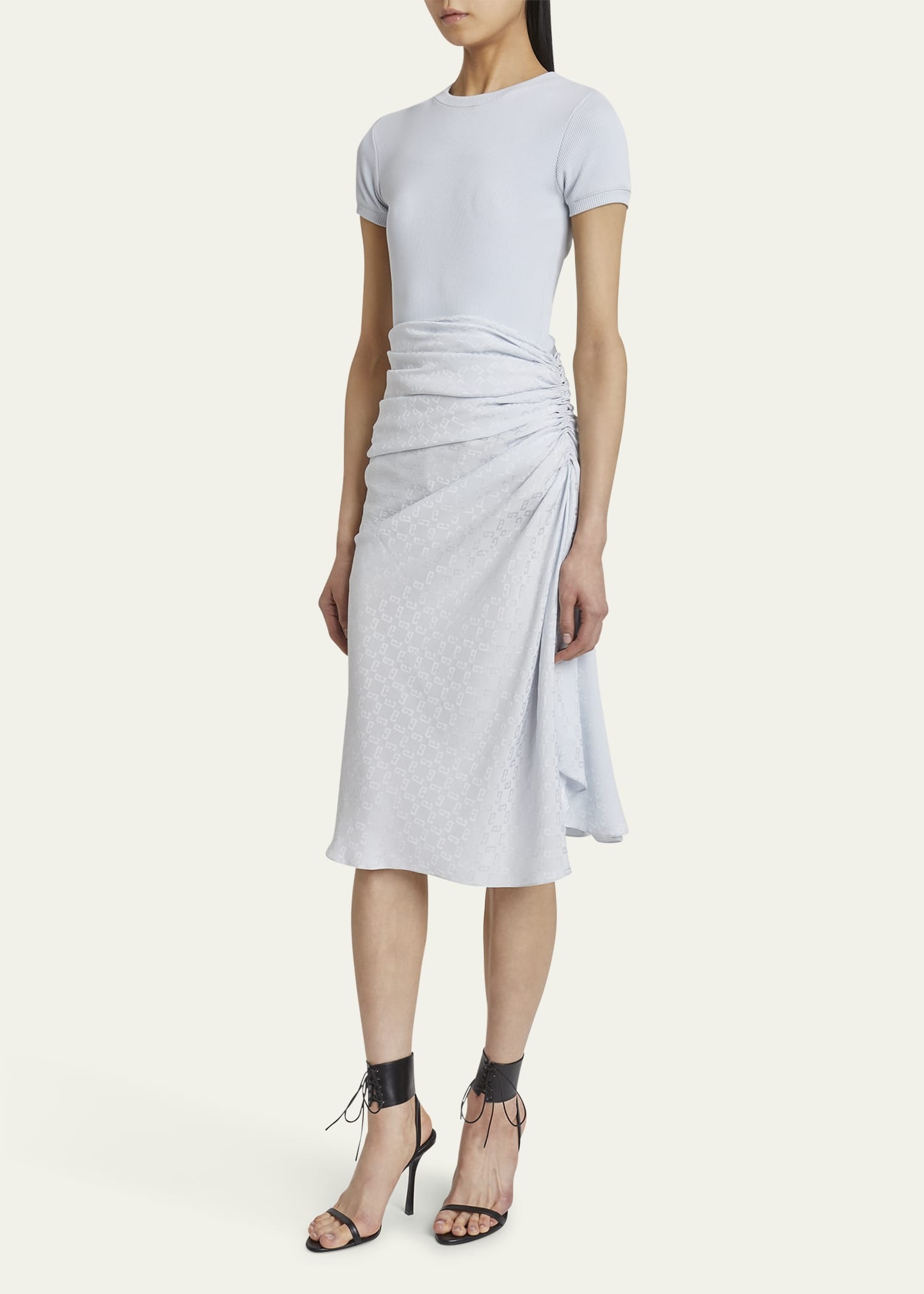 Ruched Monogram Draped Silk Midi Dress - 4