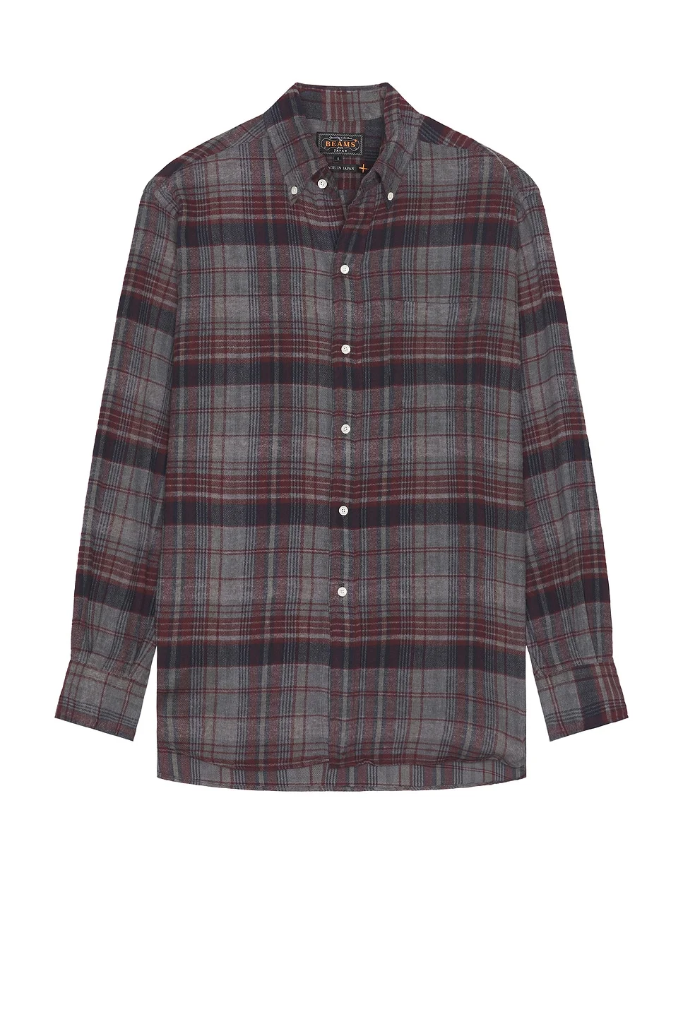 Open Collar Brushed Satin Plaid Shirt - 1