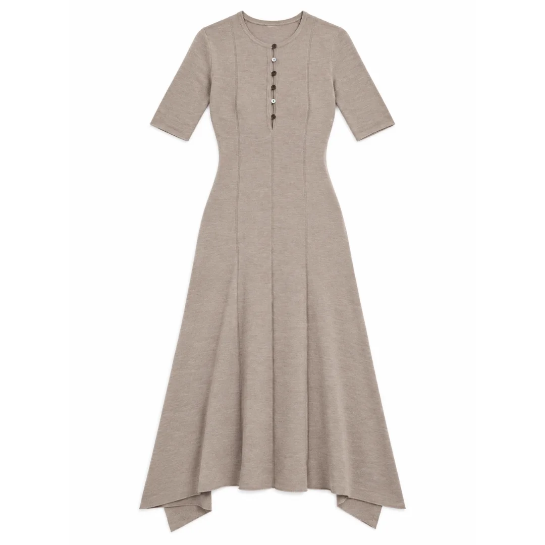 Shell Button Godet Dress - 1