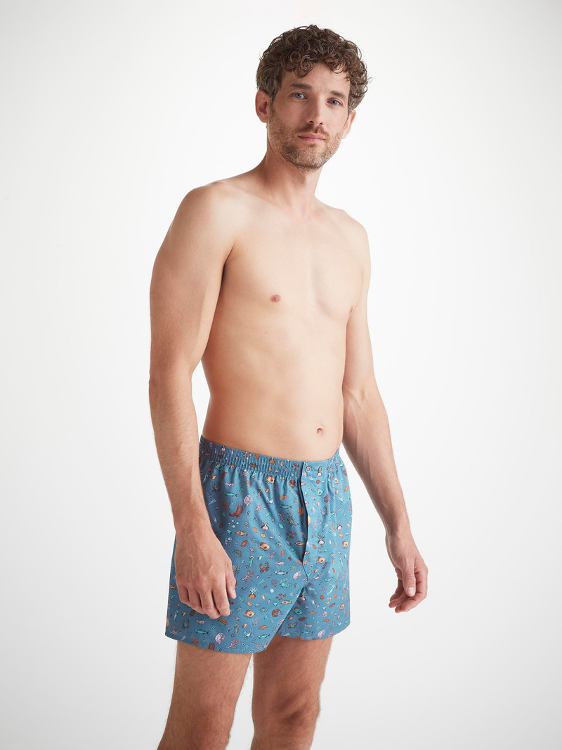 Men's Classic Fit Boxers Cotton Batiste Blue Sea Friends Print 1