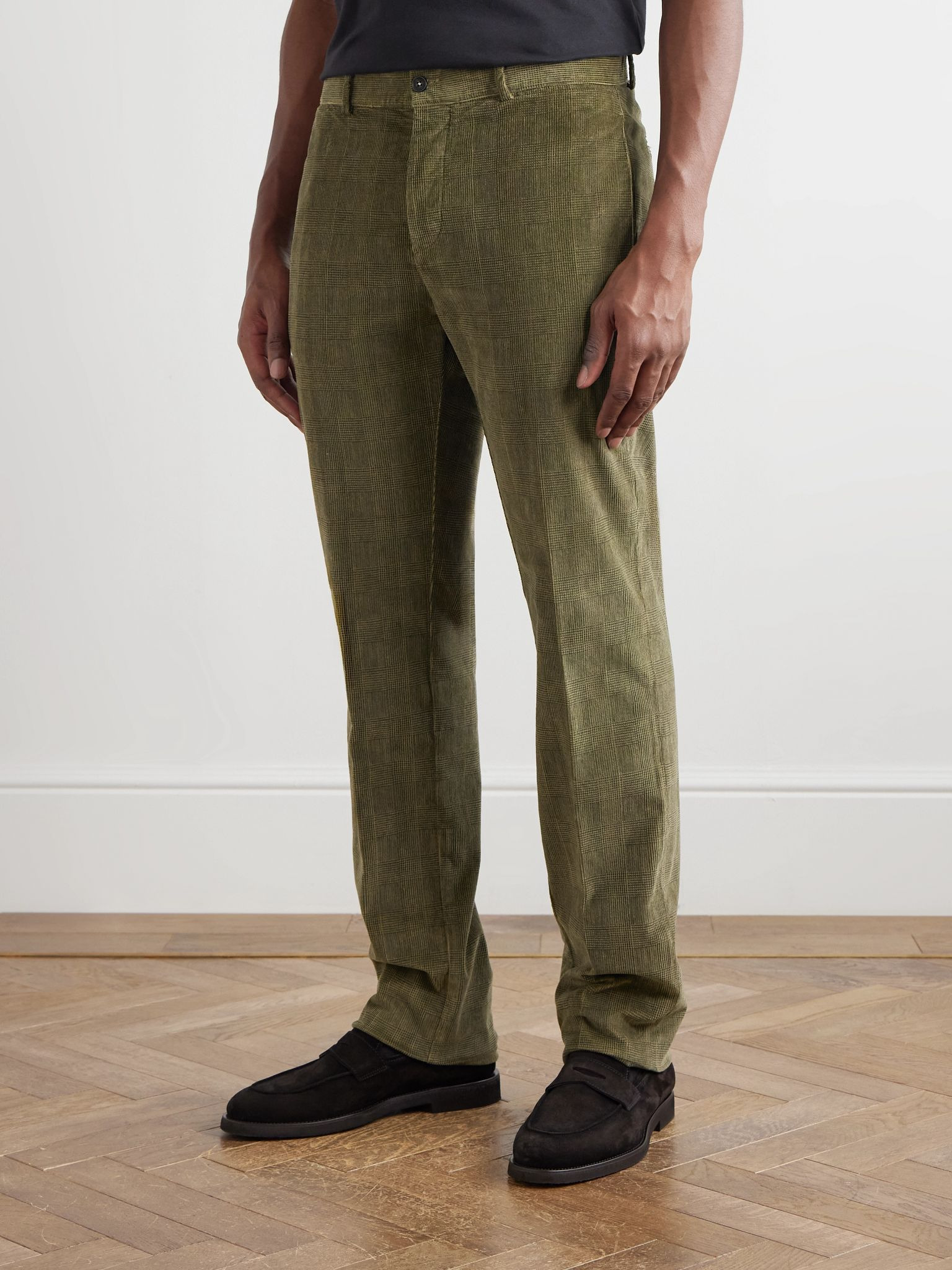 Mauko Straight-Leg Prince of Wales Checked Cotton-Blend Corduroy Suit Trousers Green - 3