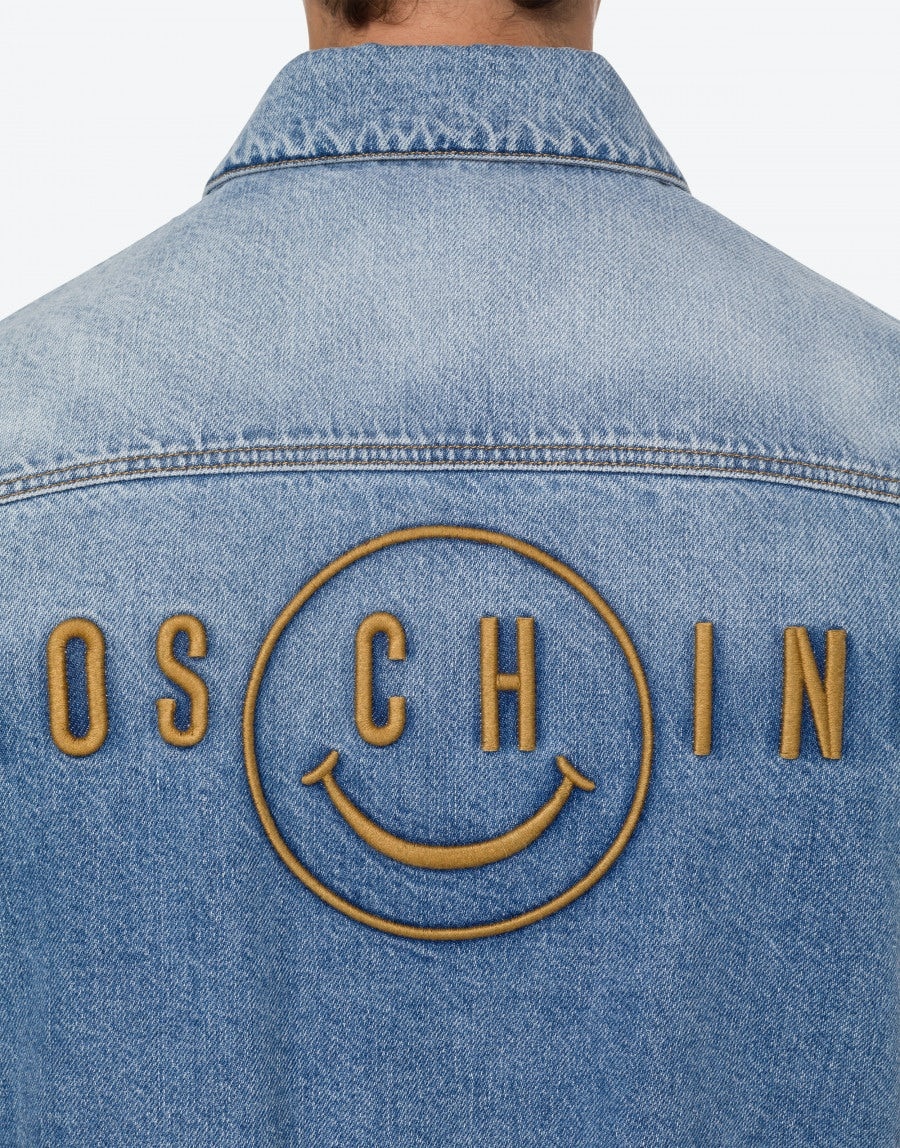 MOSCHINO SMILEY® EMBROIDERY BLUE DENIM VEST - 4