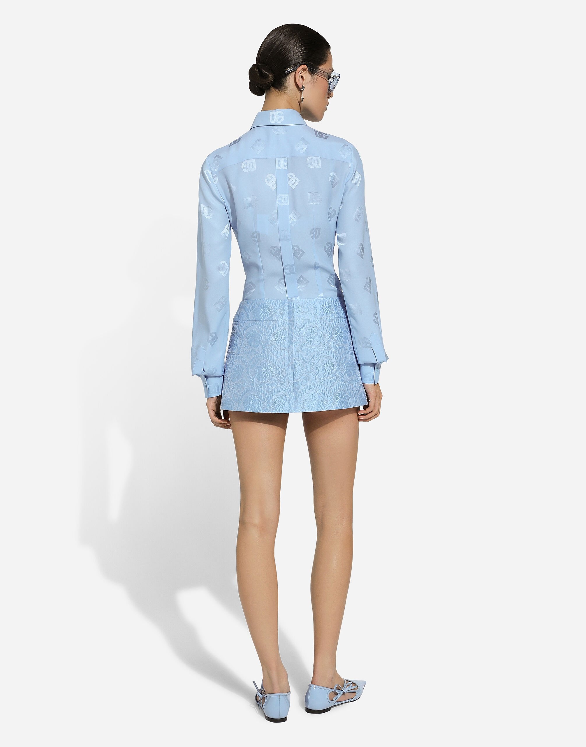 Silk jacquard shirt with all-over DG logo - 3