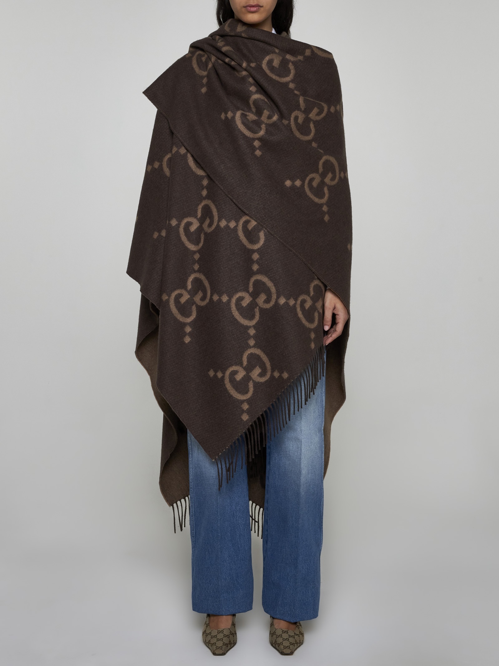 GG cashmere reversible poncho - 5