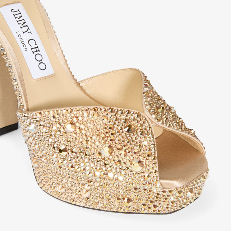Sacaria Platform 120 Gold Satin Platform Sandals with Dégradé Crystals 4