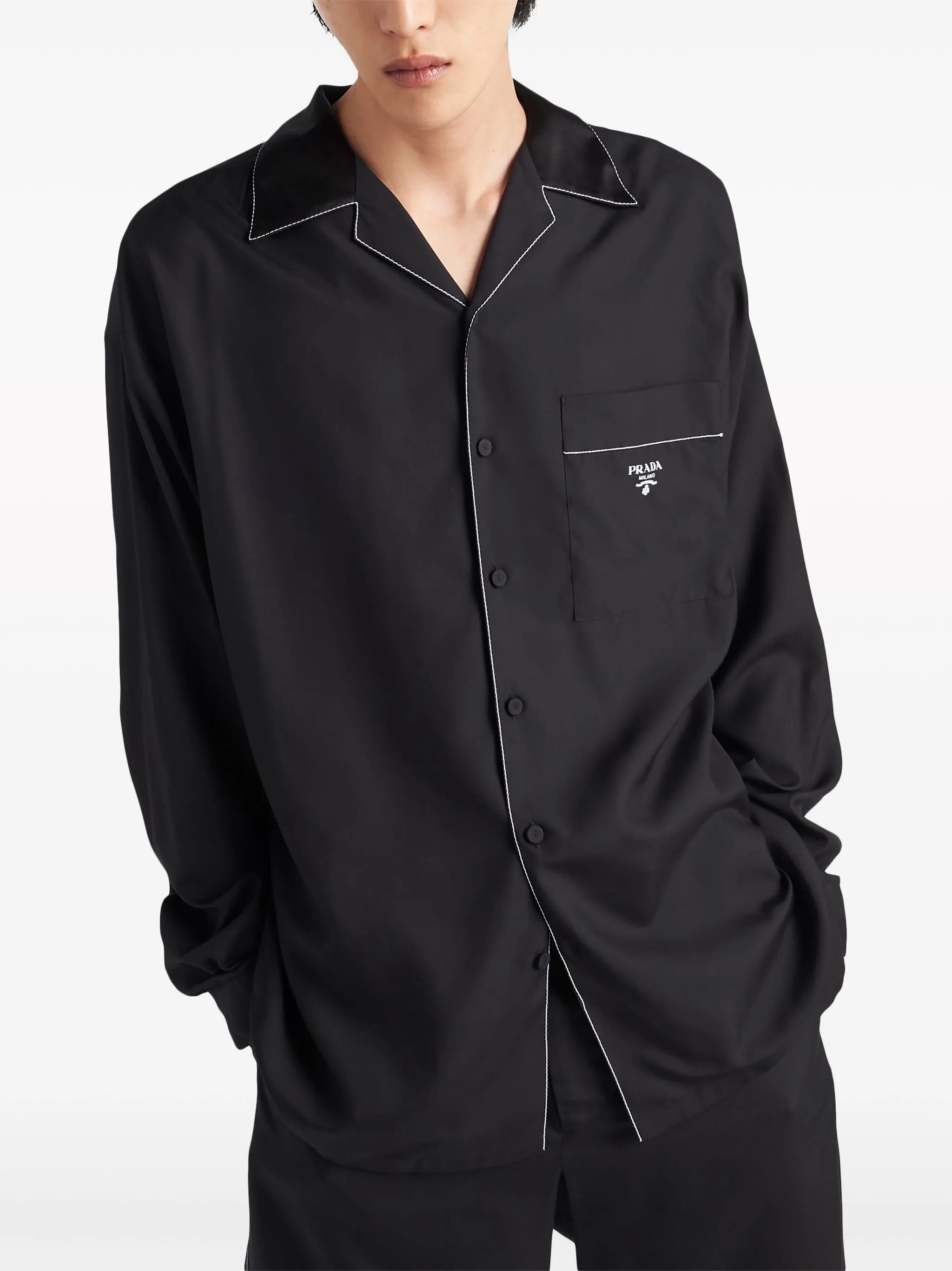 Contrast-trim Silk Pajama Shirt - 4