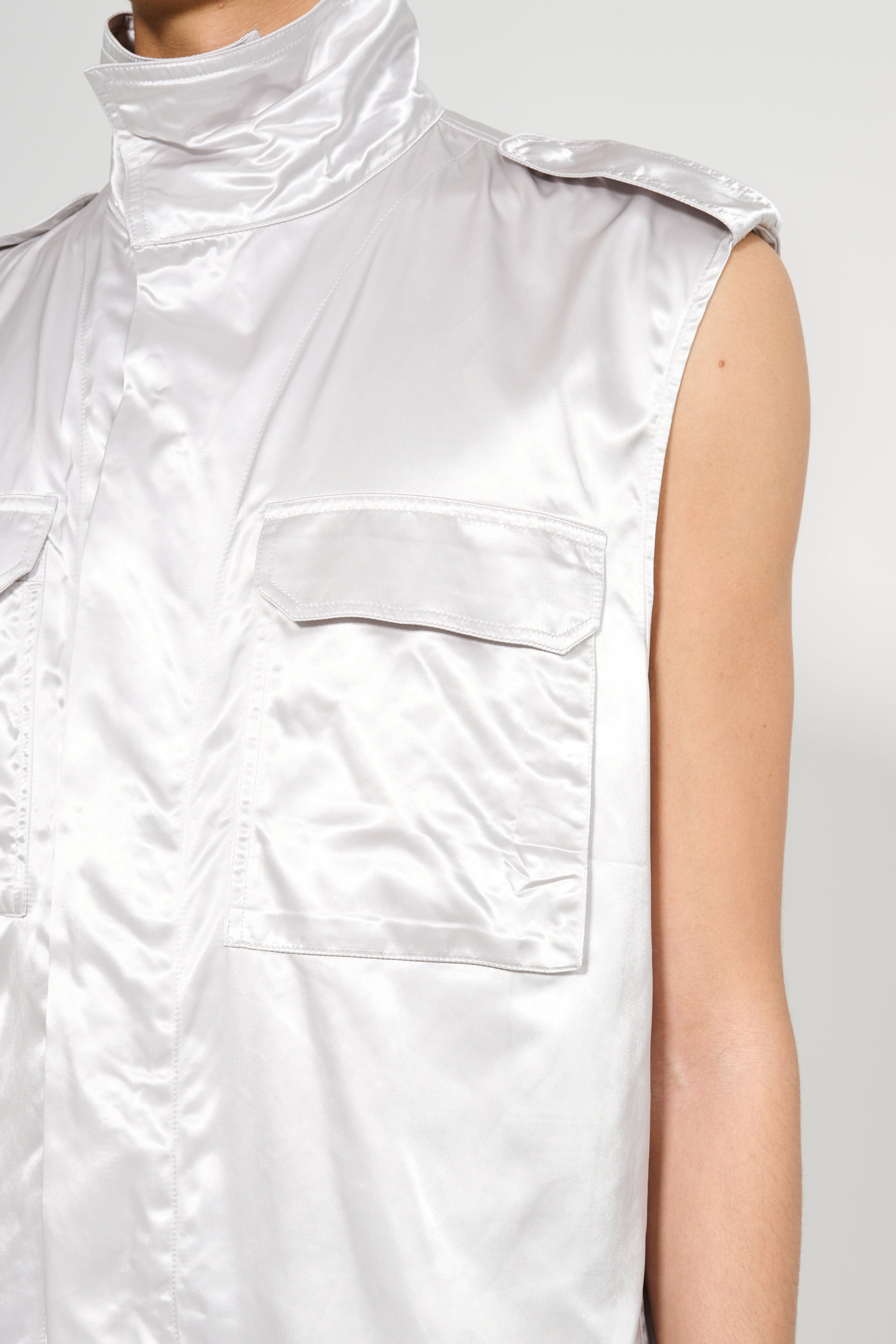 OLLY SHINDER WET LOOK NYLON SLEEVELESS OVERSHIRT SILVER - 5