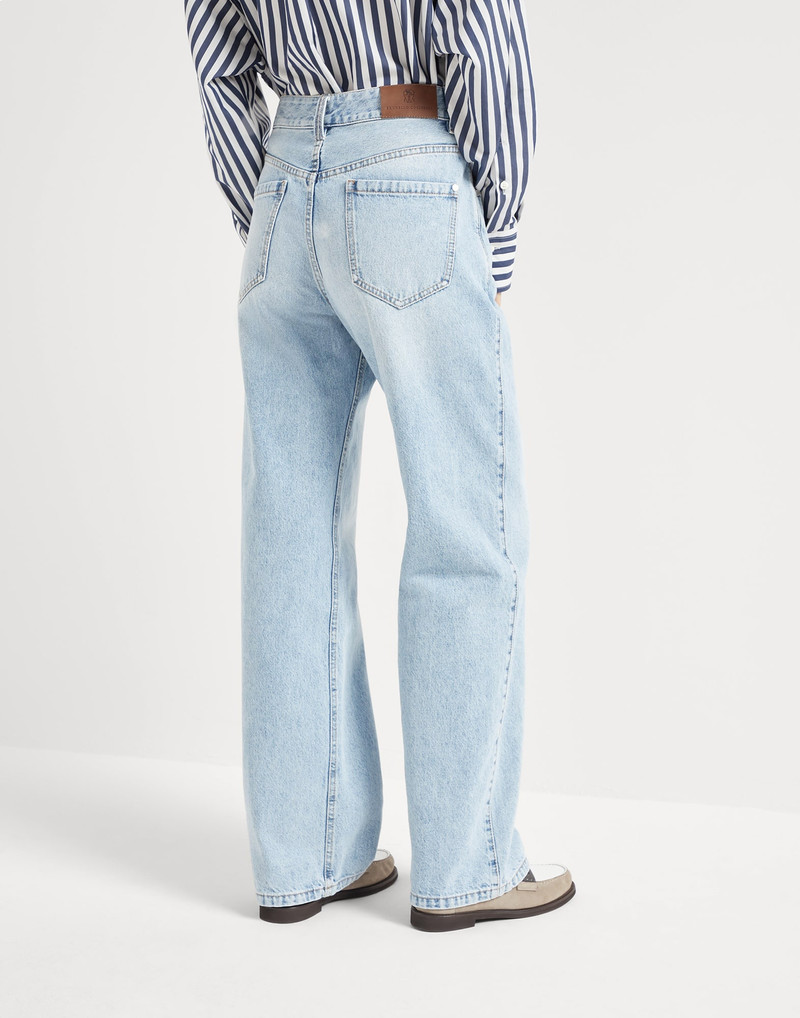 Brunello Cucinelli Authentic denim contemporary loose trousers with monili outlook