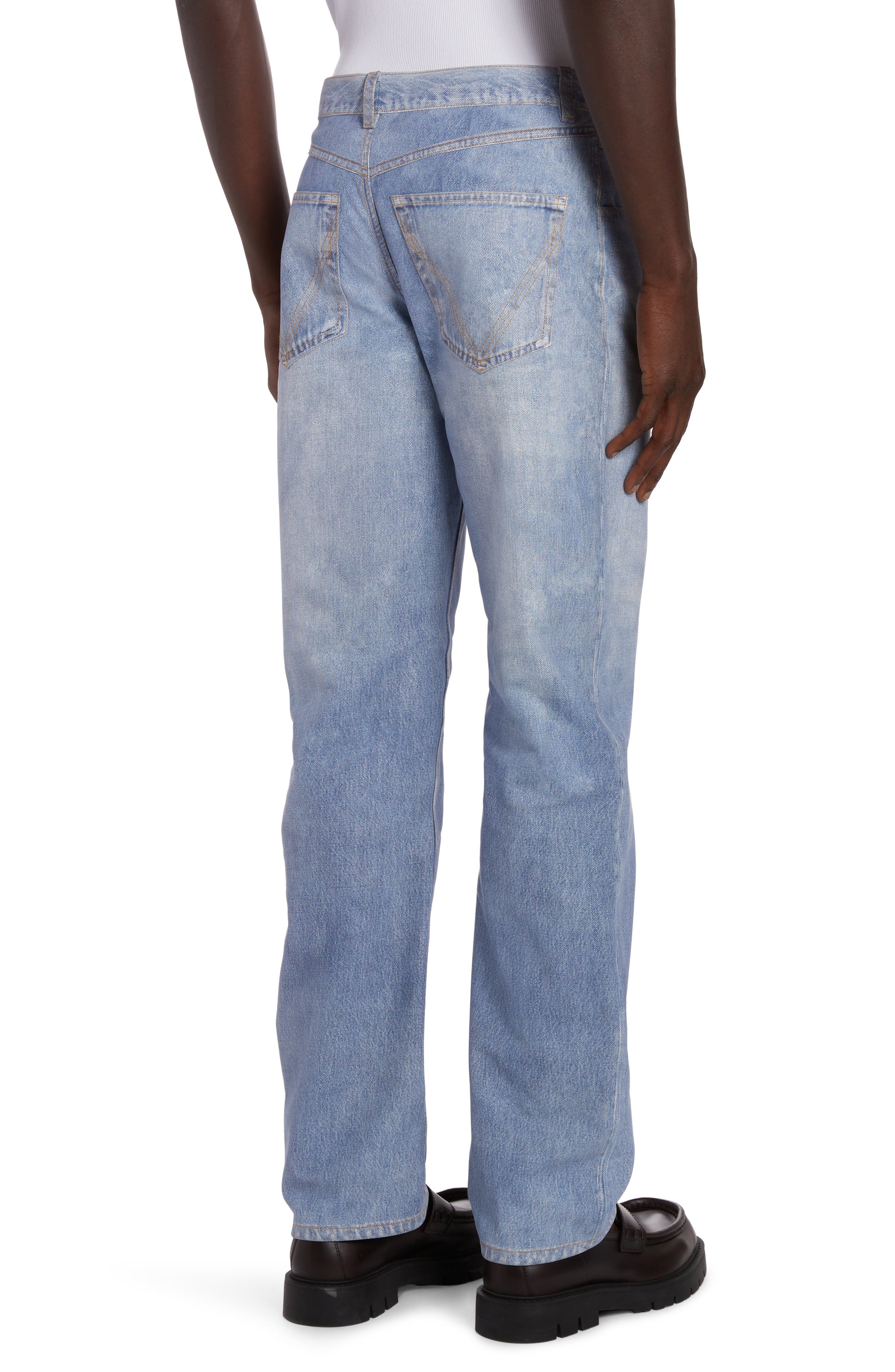 Denim Print Straight Leg Leather Pants - 2