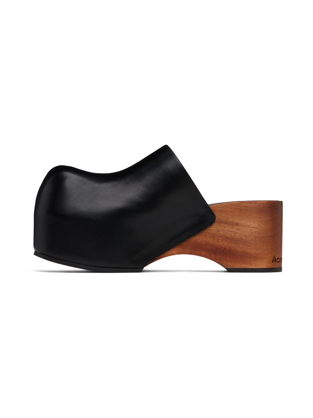 Black Leather Wood Clogs - 3