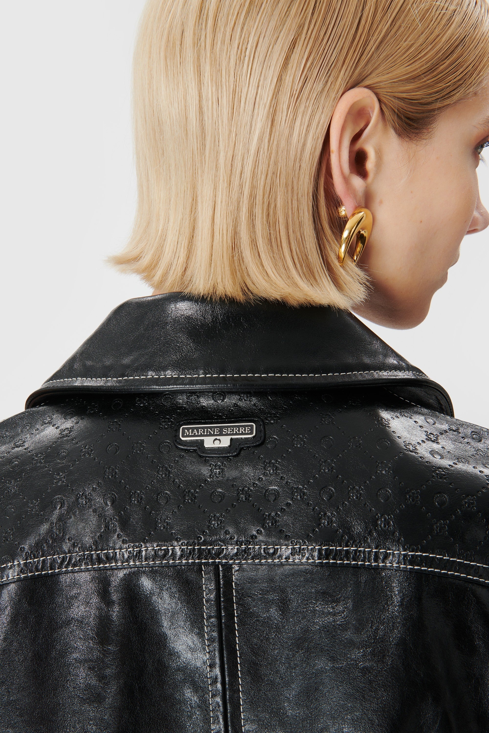 Embossed Leather Boxy Jacket - 4