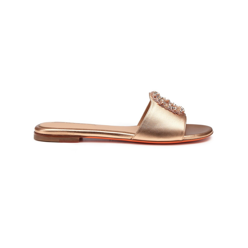 Women's pink laminated leather slide sandal 1