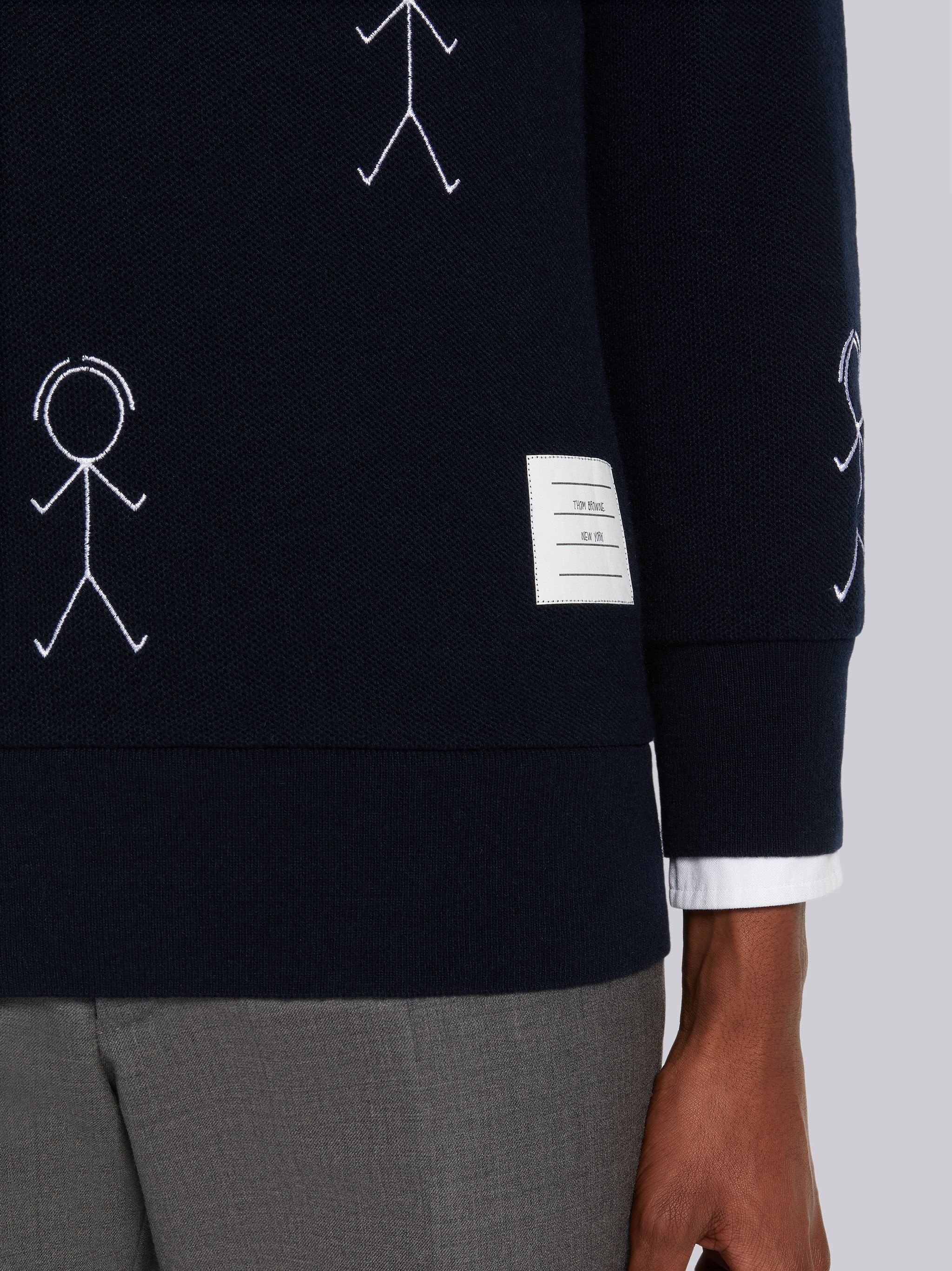 Navy Cashmere Pique 4-Bar Mr. Thom Half Drop Embroidered Sweatshirt - 6