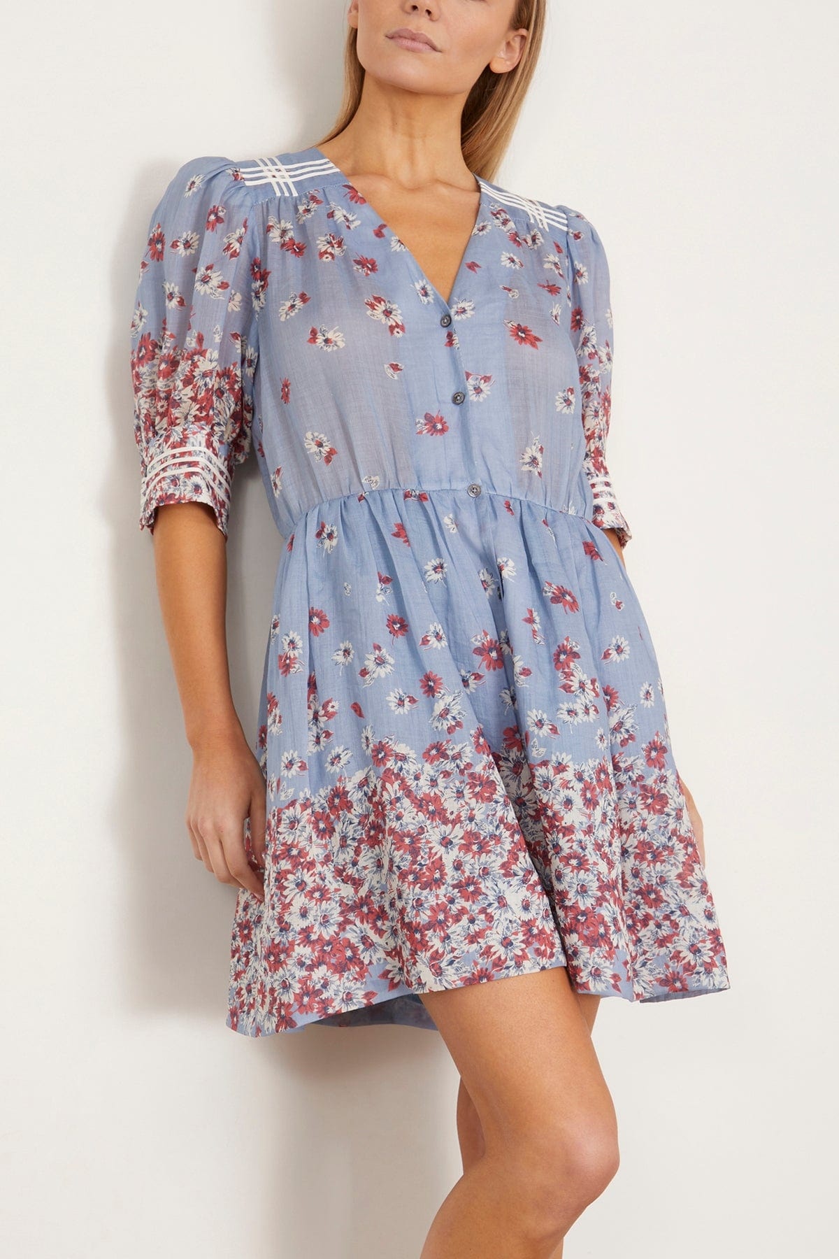Whitney Print Puff Short Sleeve Mini Dress In Blue - 3