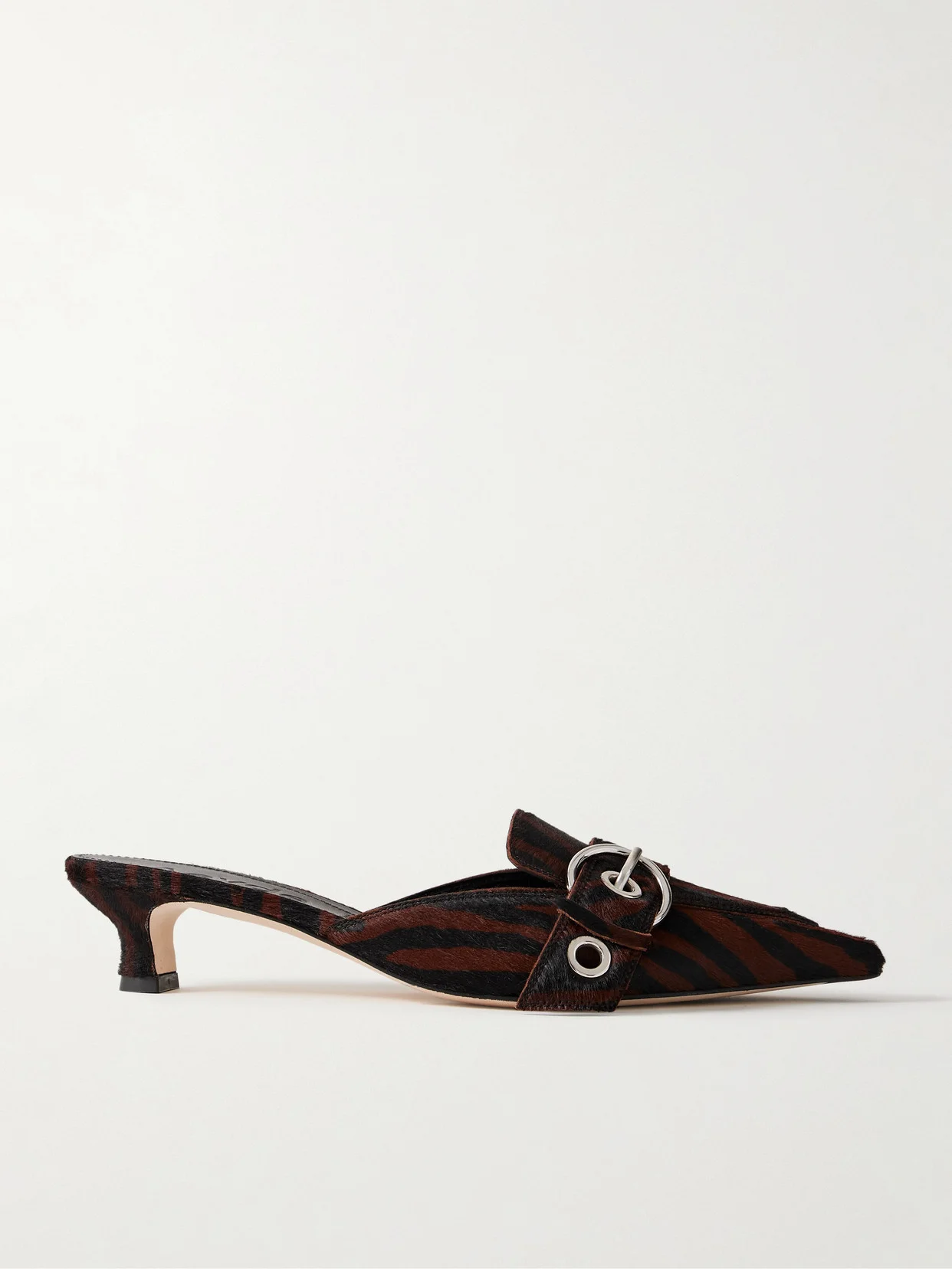 Danielle Buckle-embellished Zebra-print Pony Hair Mules - 1