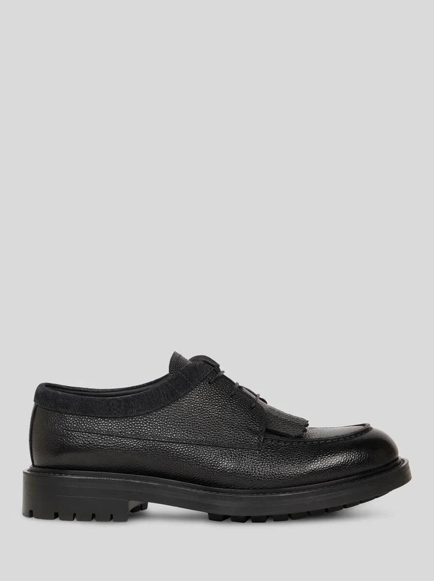 LACE-UP GRAINED LEATHER LOAFERS - 1
