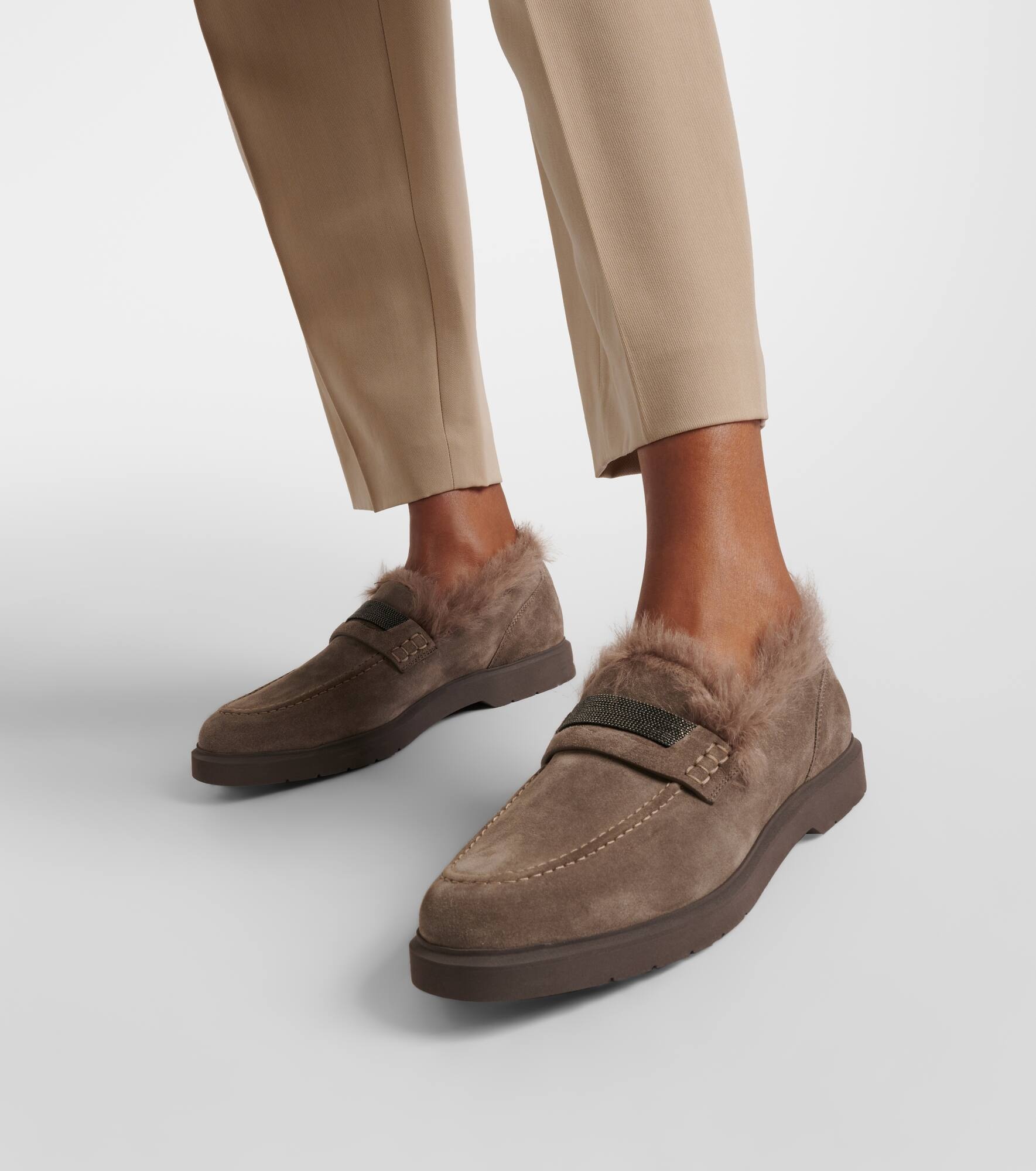 Monili shearling-lined suede loafers - 4