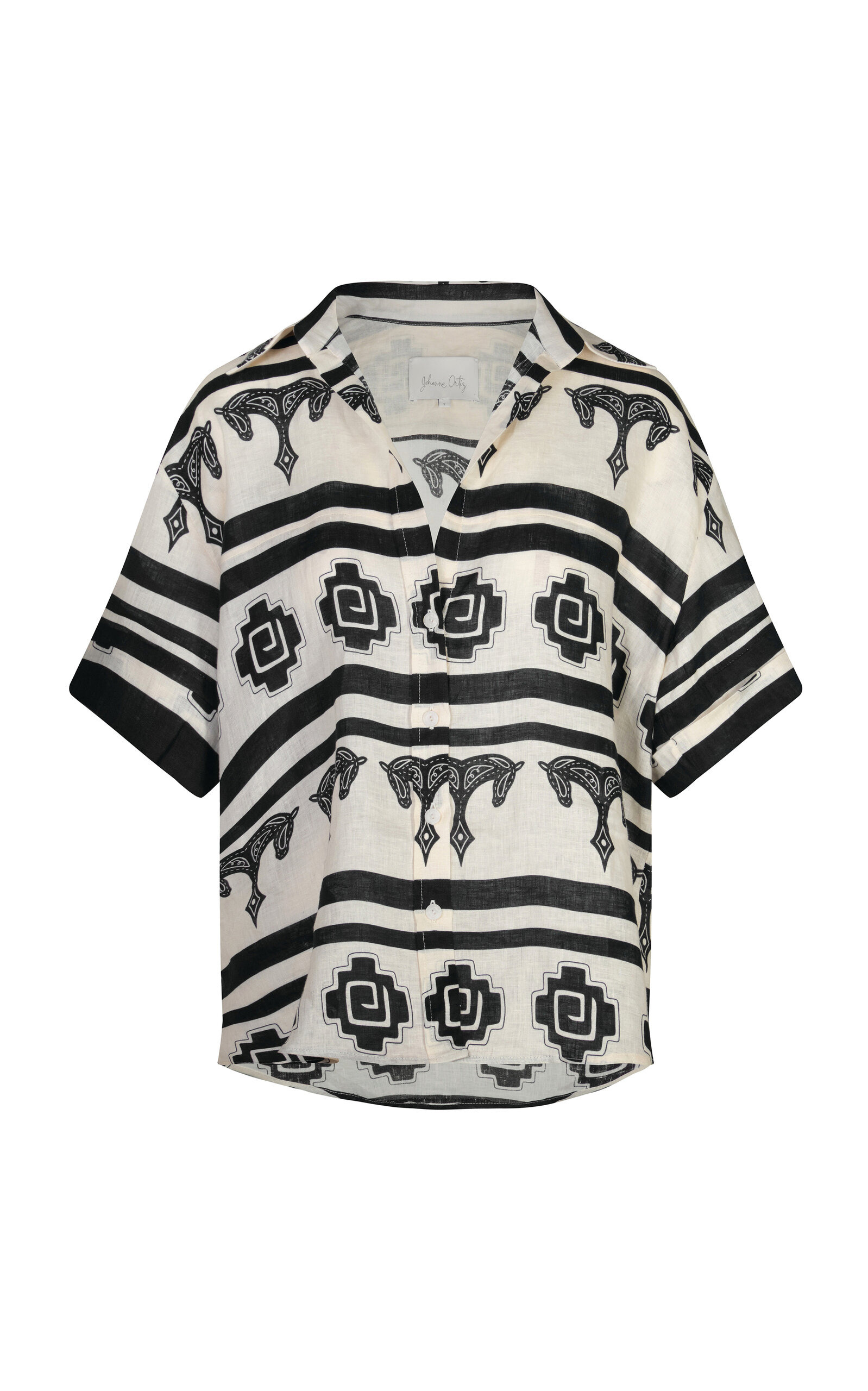 Le Creciente Linen Shirt black/white - 1