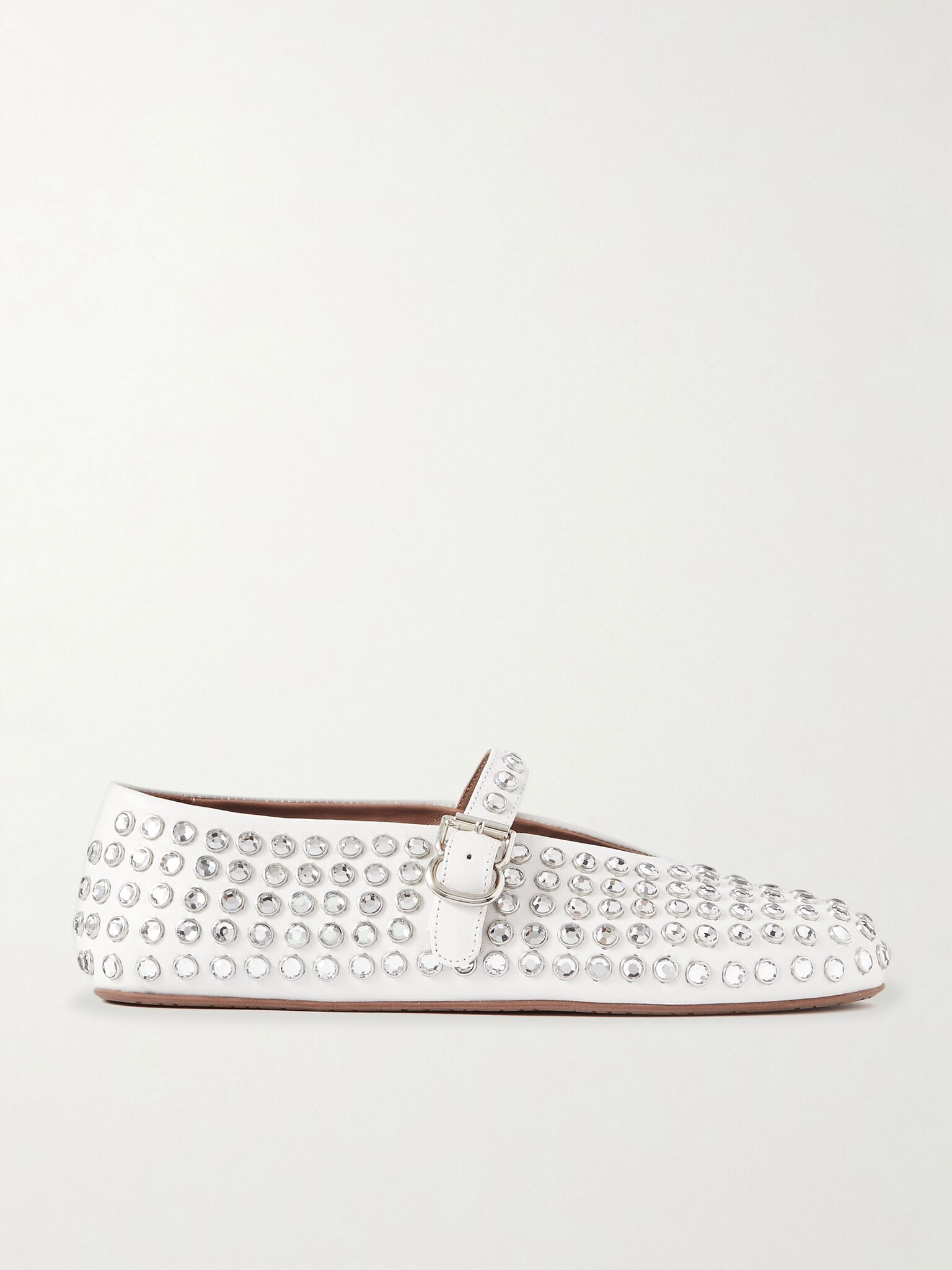 Crystal-embellished leather ballet flats White - 1